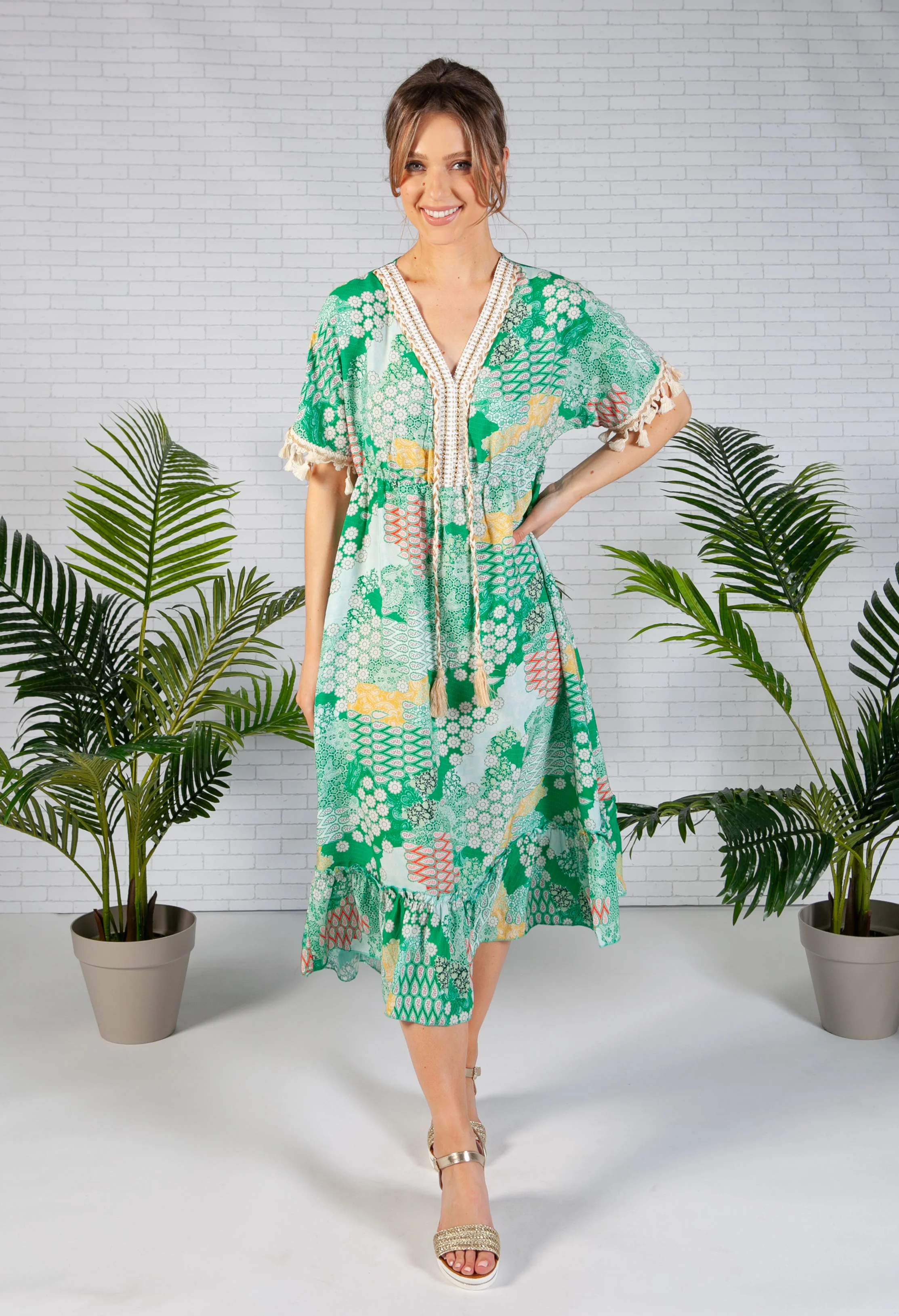 Green Paisley Print Dress-1