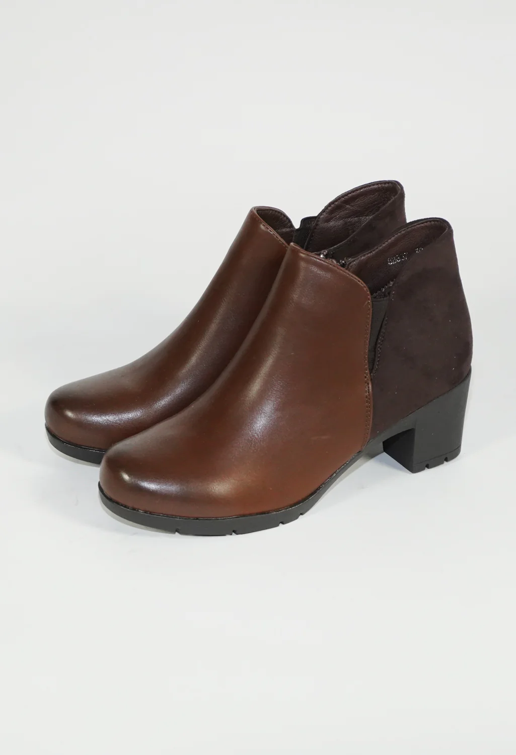 Brown Block Heel Cushion Plain Boot