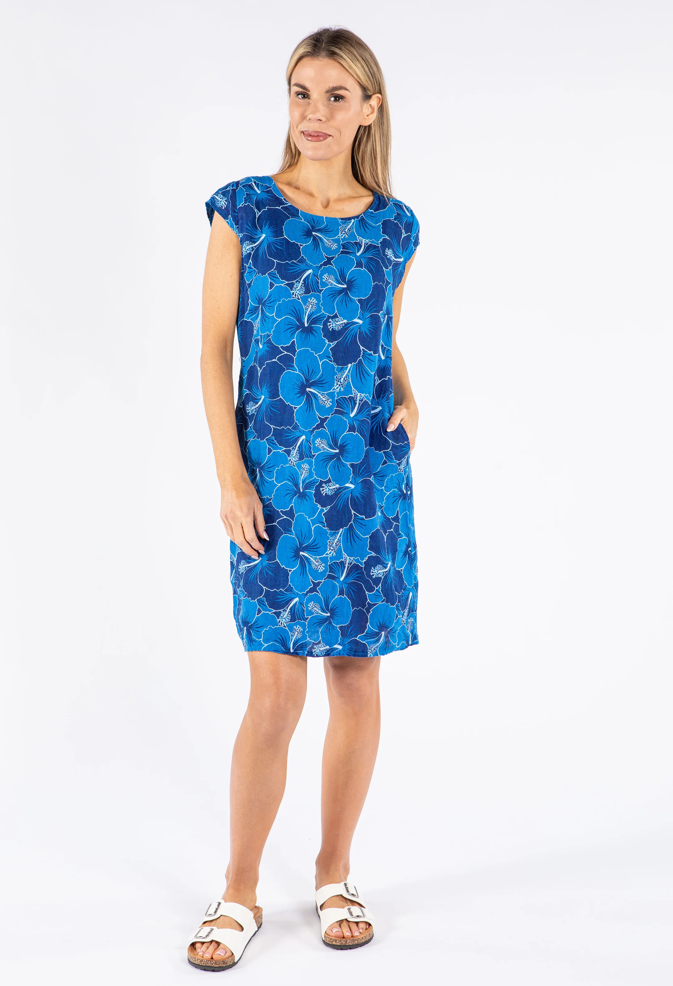 Two Tone Floral Linen Dress