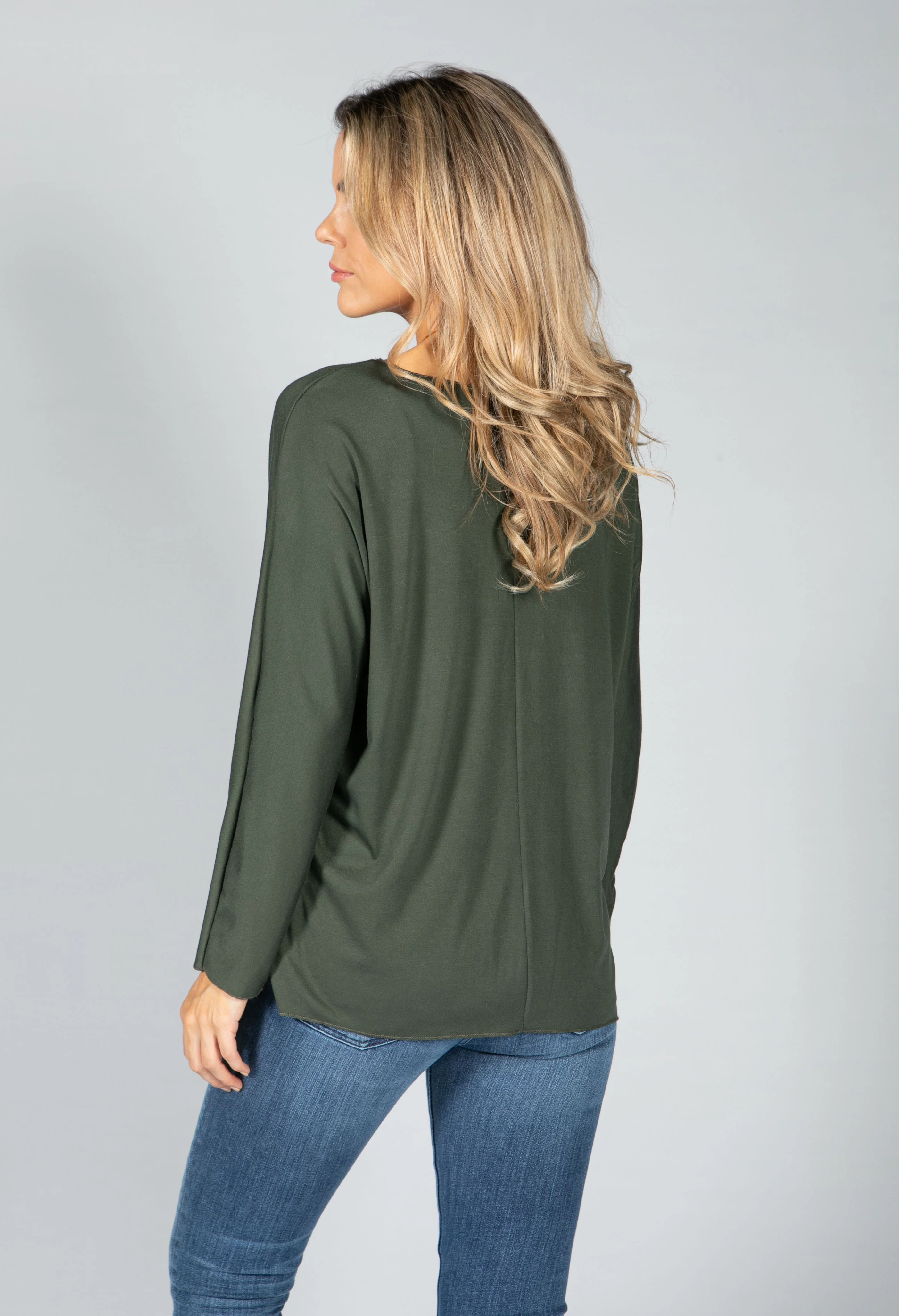 V-Neck Relaxed Top with Necklace in Khaki