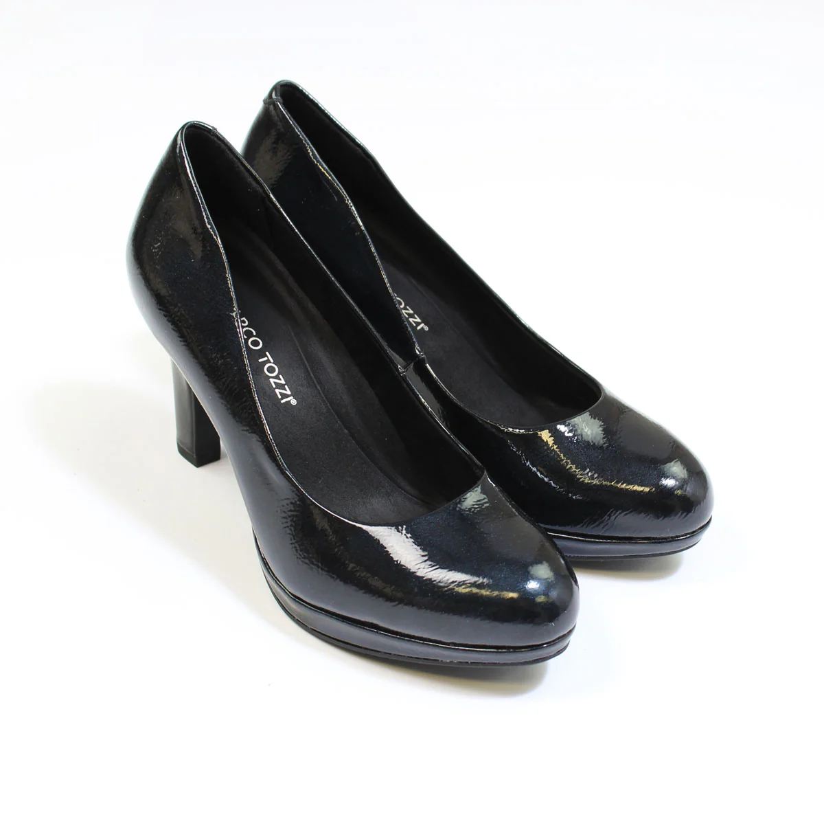 Navy Patent Slim Wedge Court