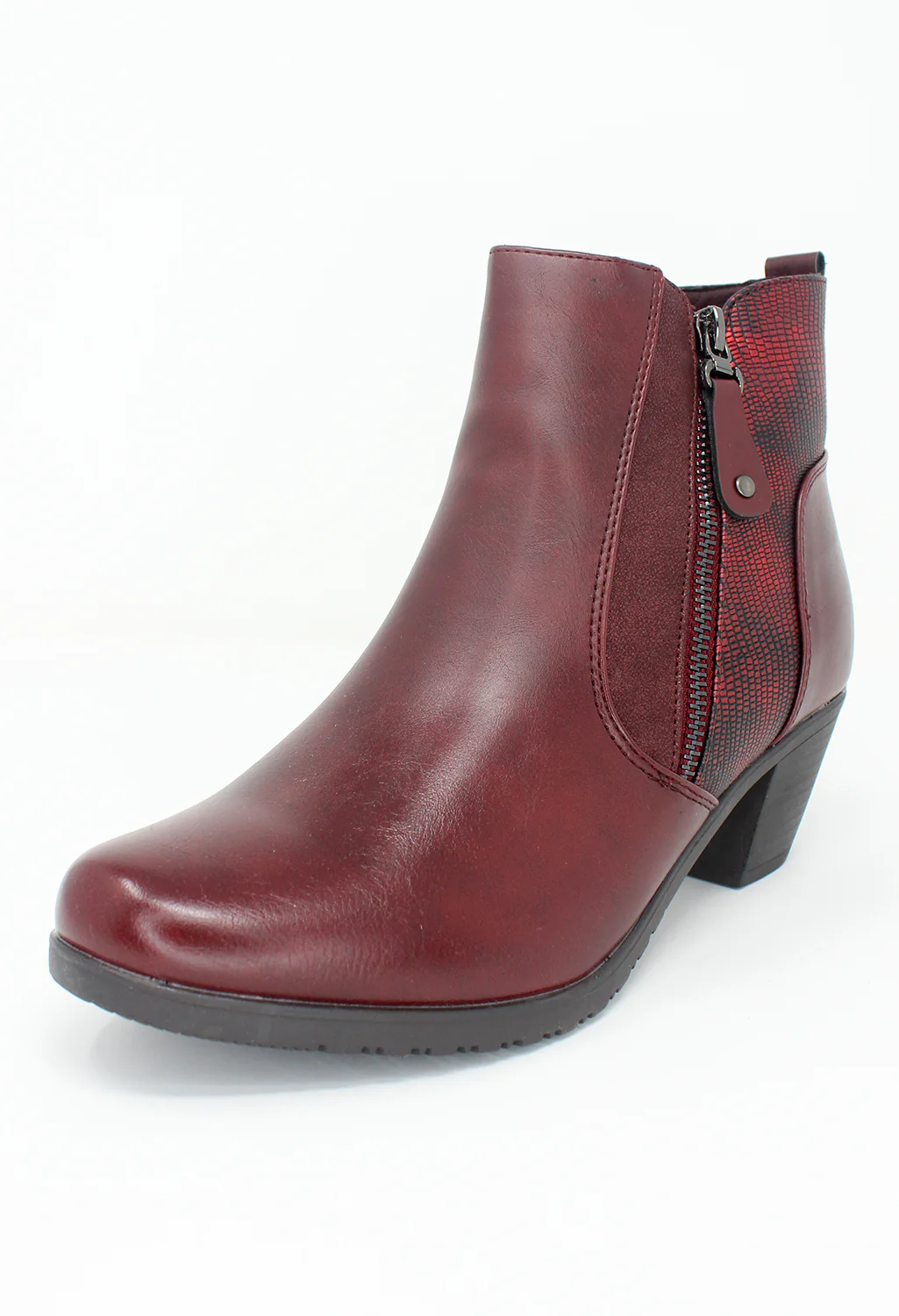 Bordeaux Block Heel Plain Front Ankle Boot