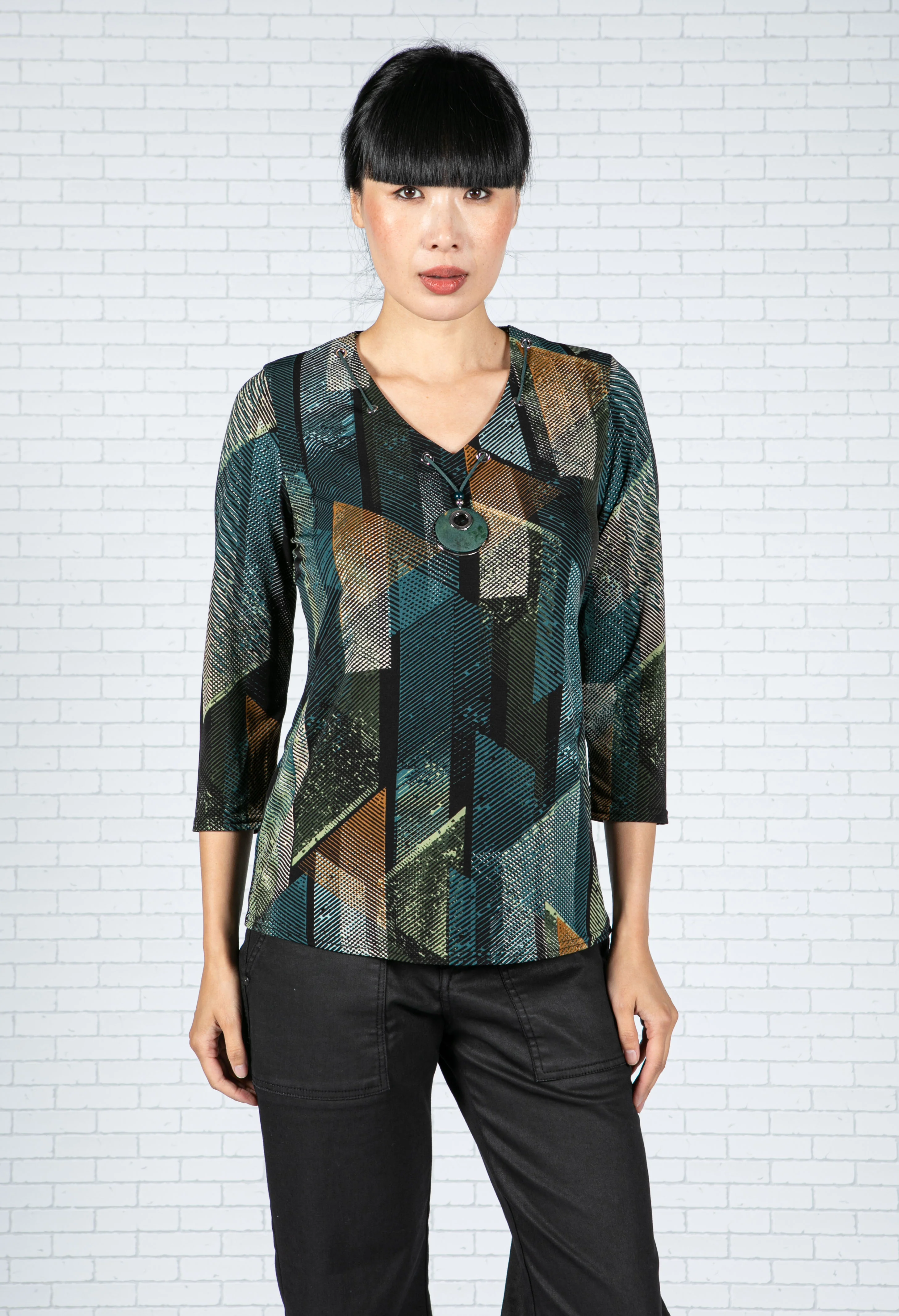 Necklace Detail Stripe Top in Sea Green