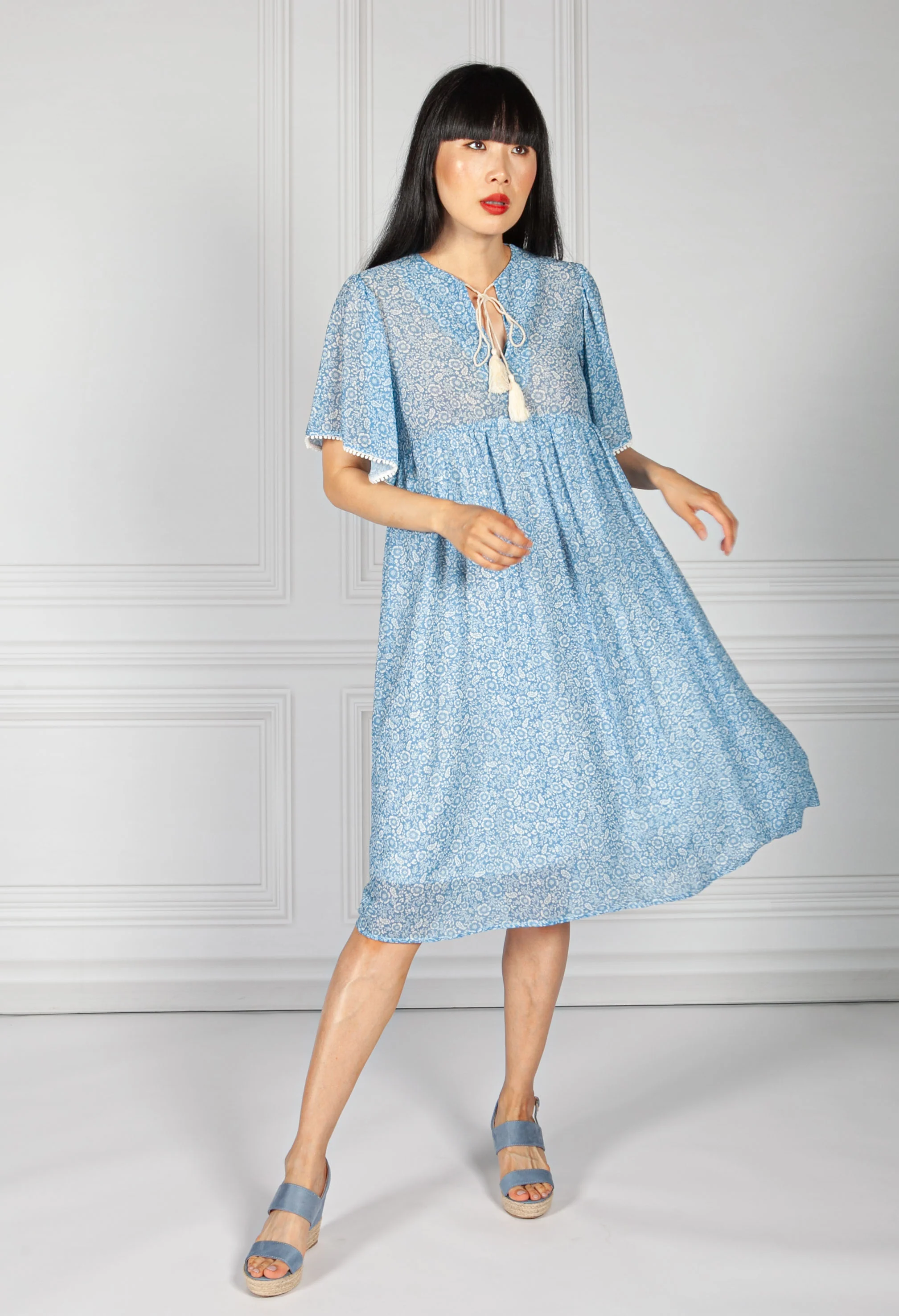 Blue Bloom Chiffon Dress
