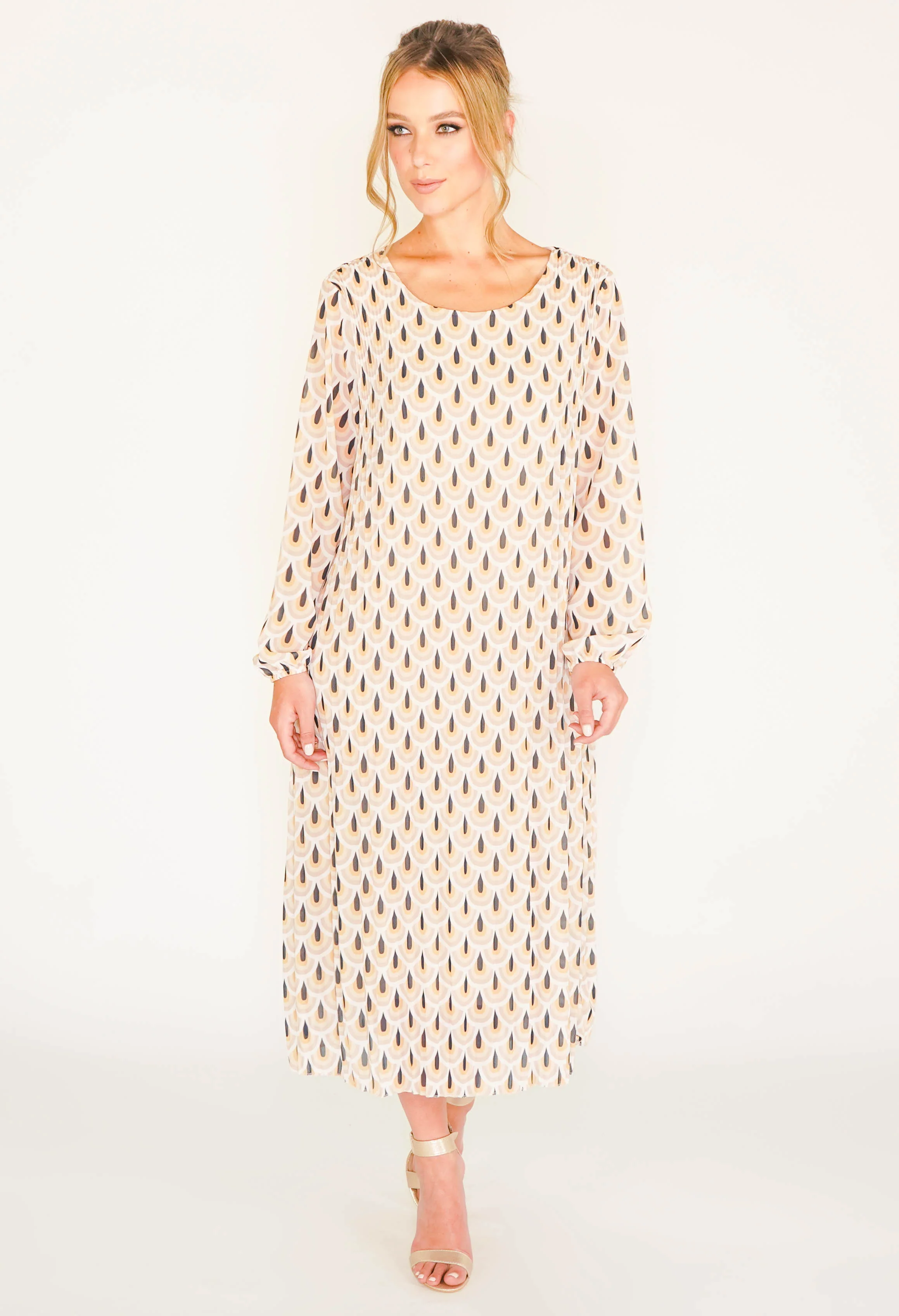 Pleated Dress in Beige