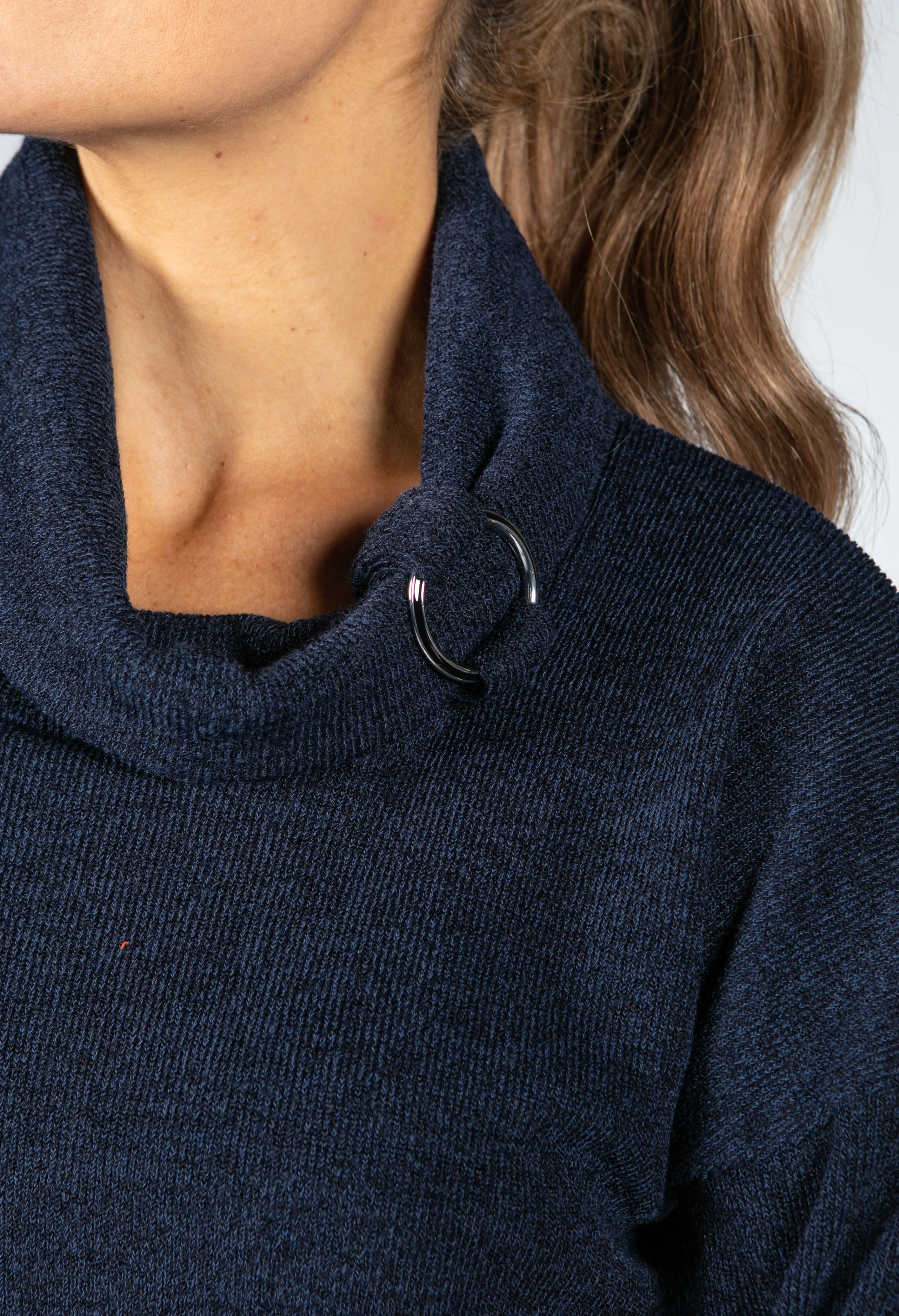 Fine Knit Cowl Neck Top with under-shirt detail in Navy