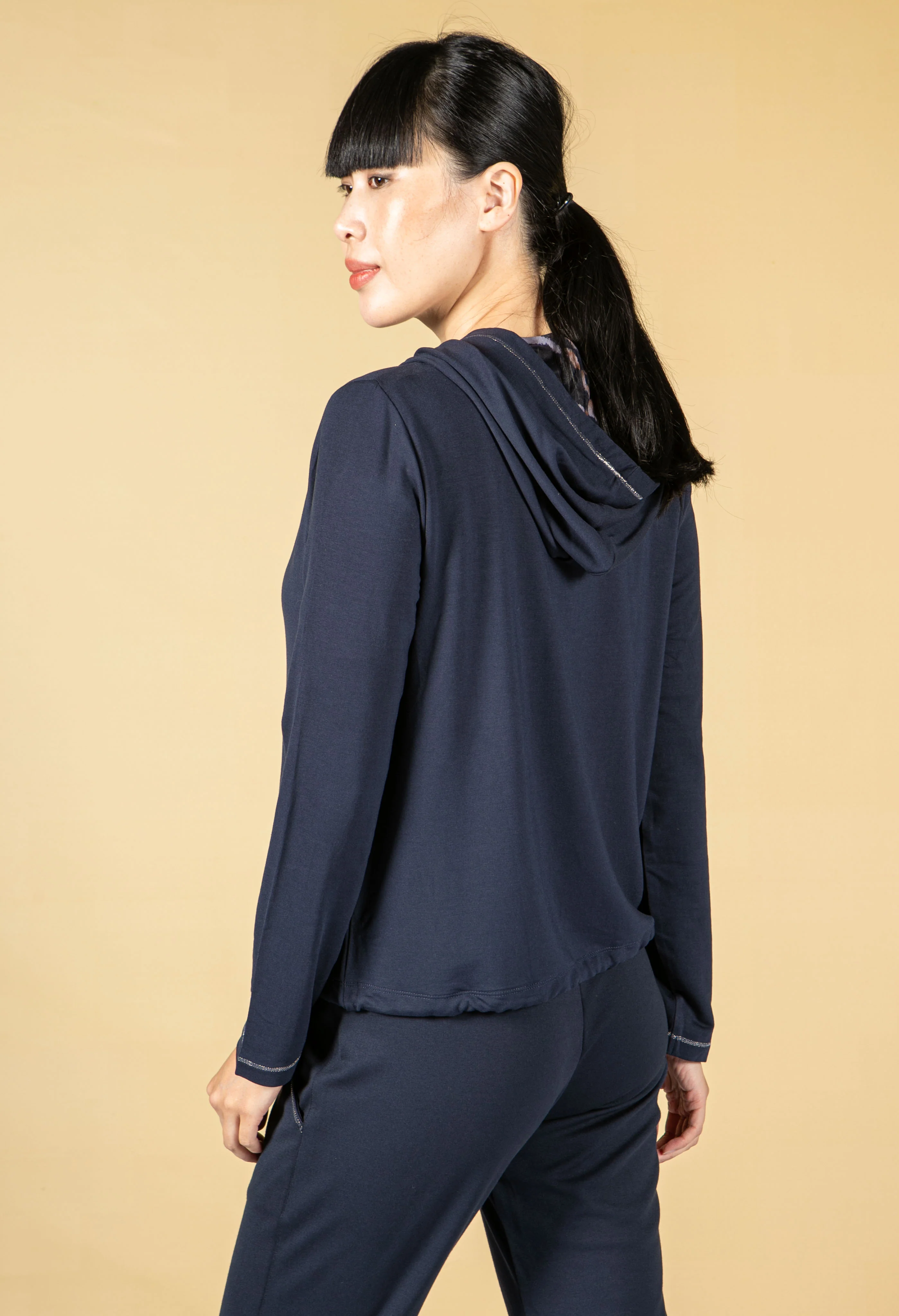 Navy Hoodie with Silver Detailing