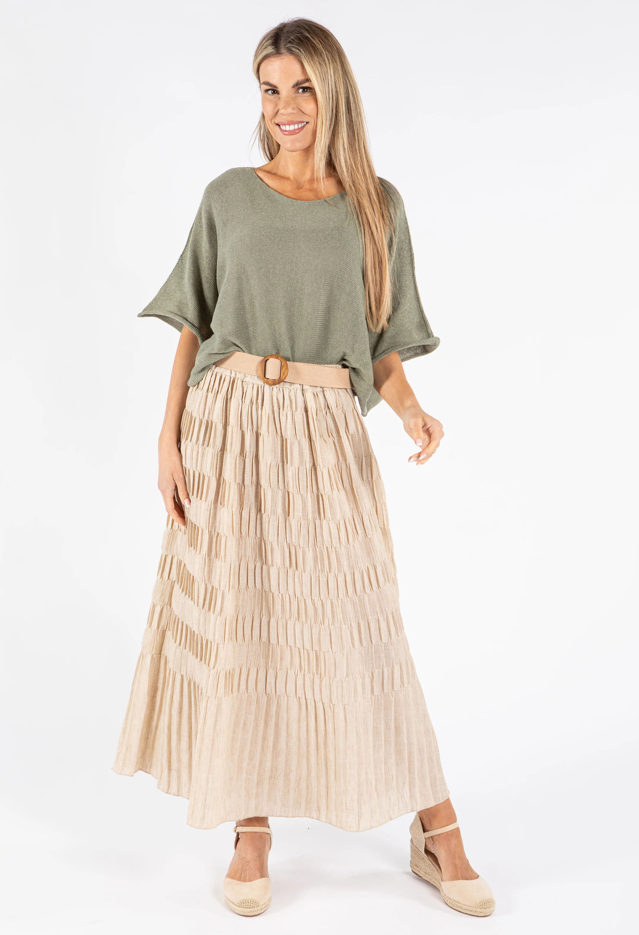 Crinkle Belted Skirt