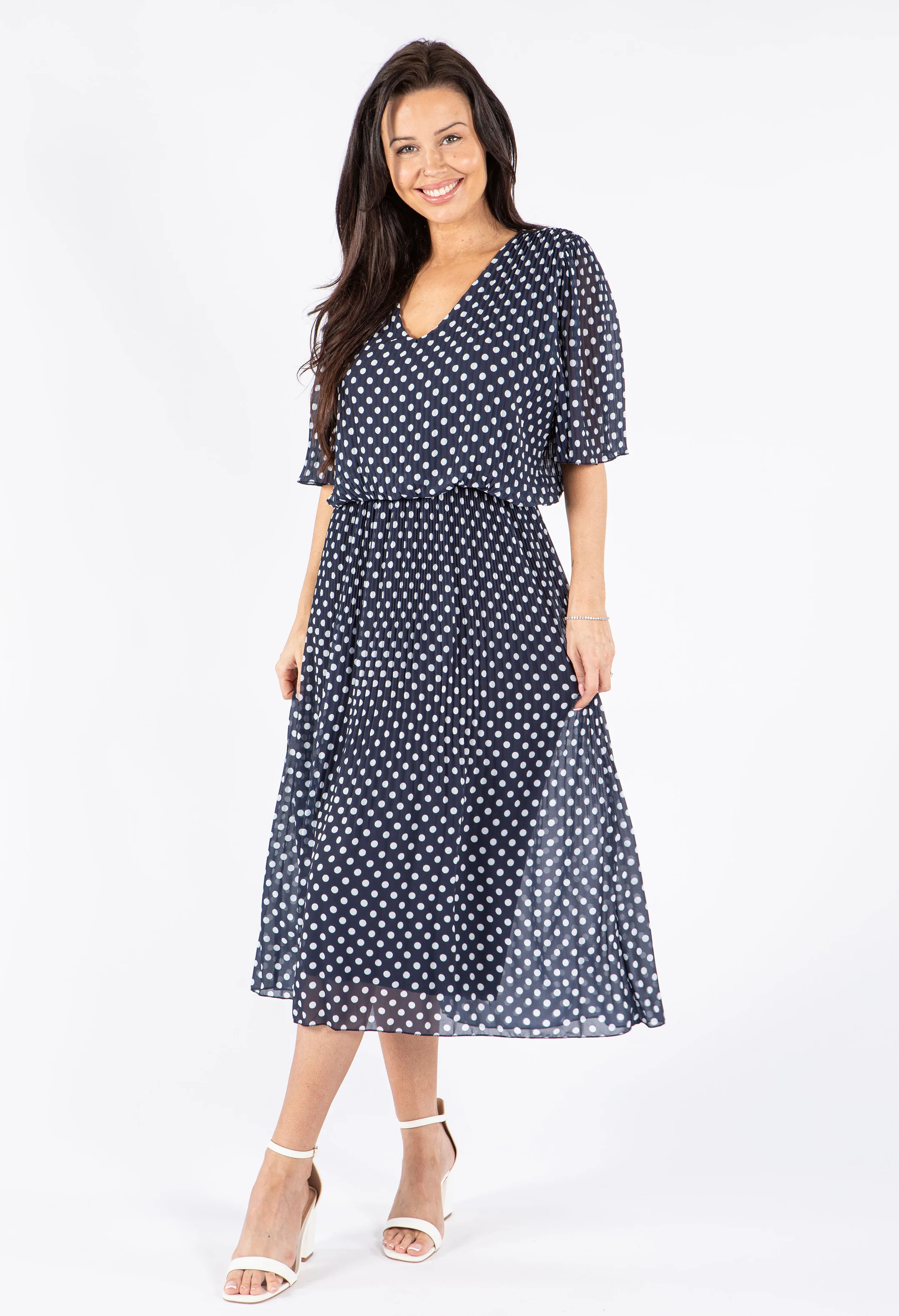 Plisse Pleat Polka Dot Dress