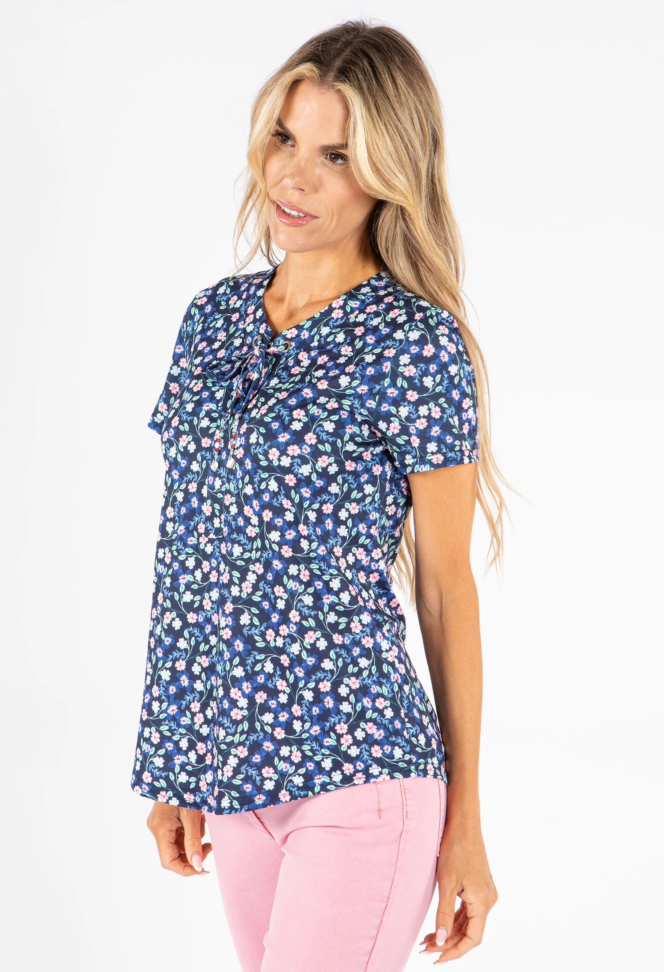 Printed Tie Front Top
