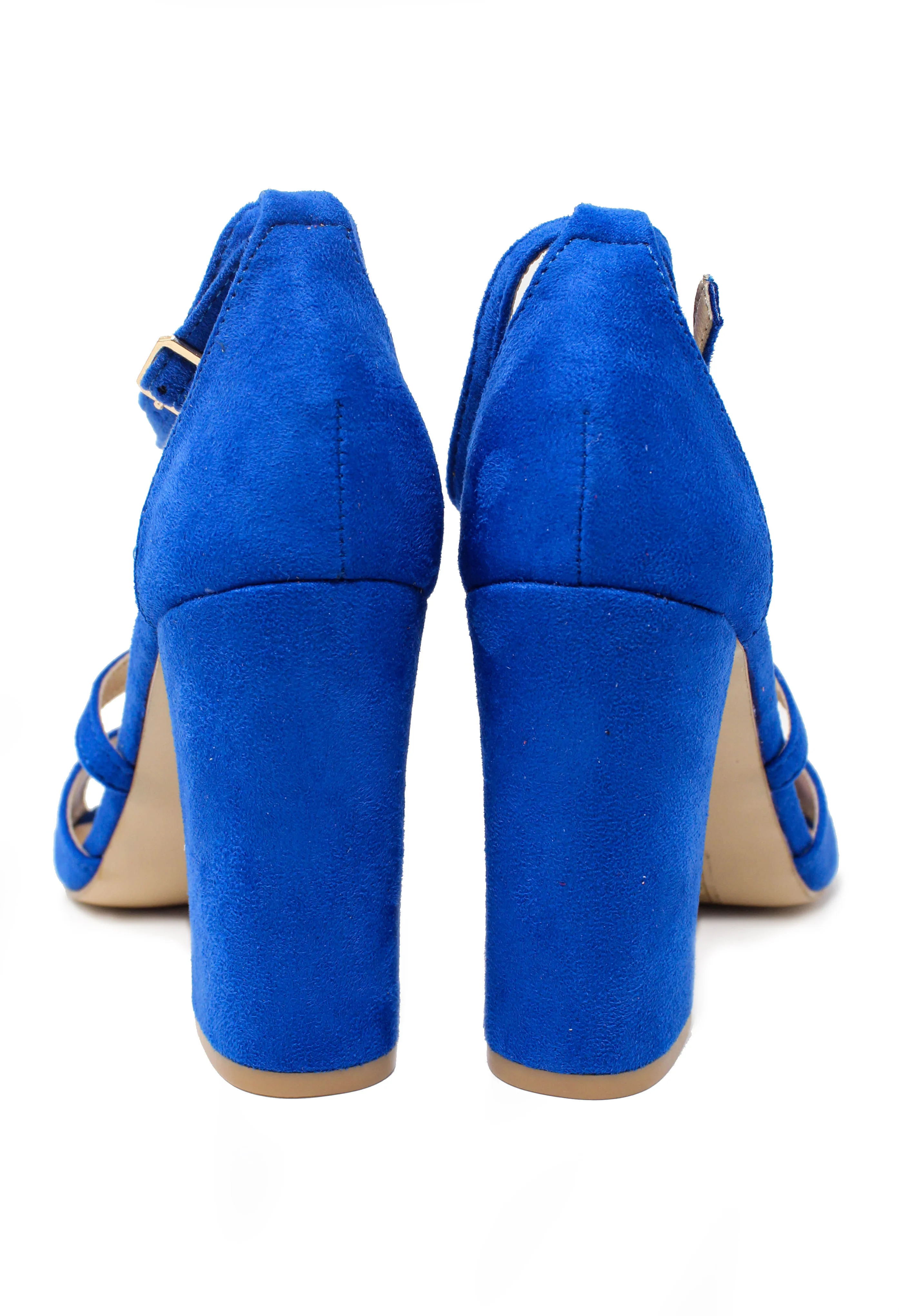 royal blue suedette sandal with criss cross front