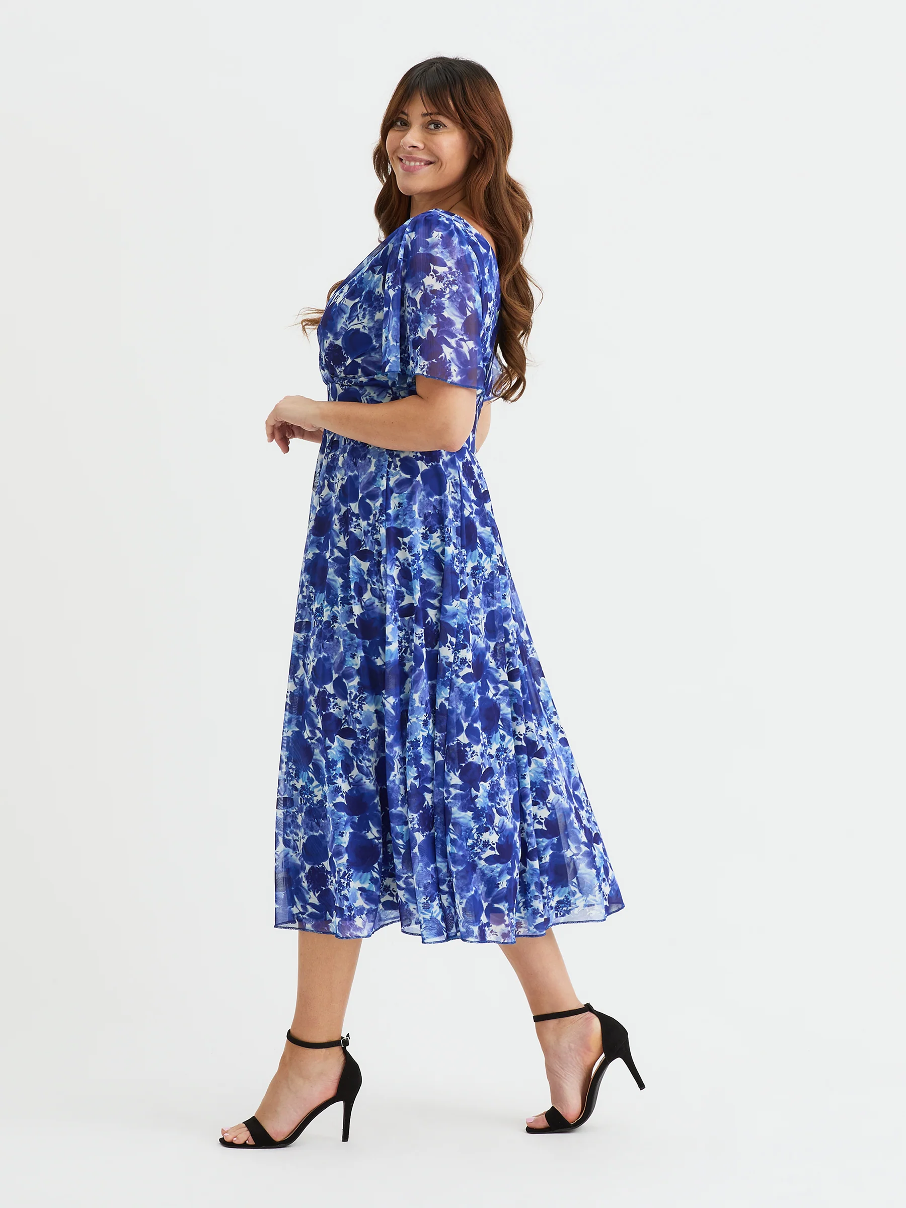 Victoria Angel Sleeve Mesh Midi Curve+ Dress