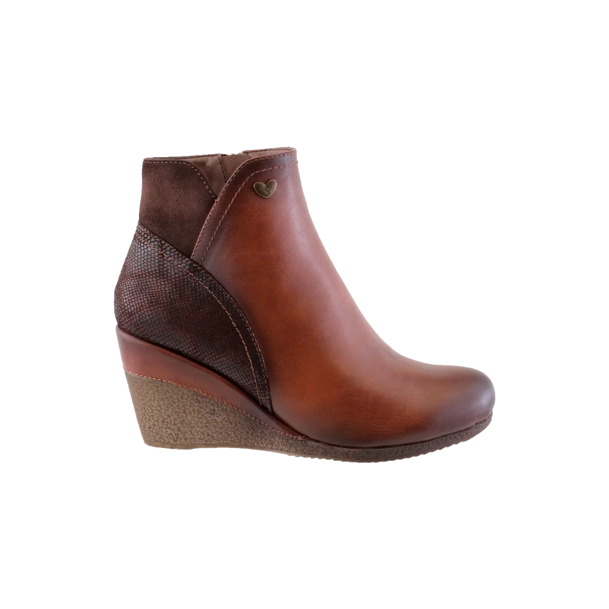 Tan Mid Wedge Ankle Boot