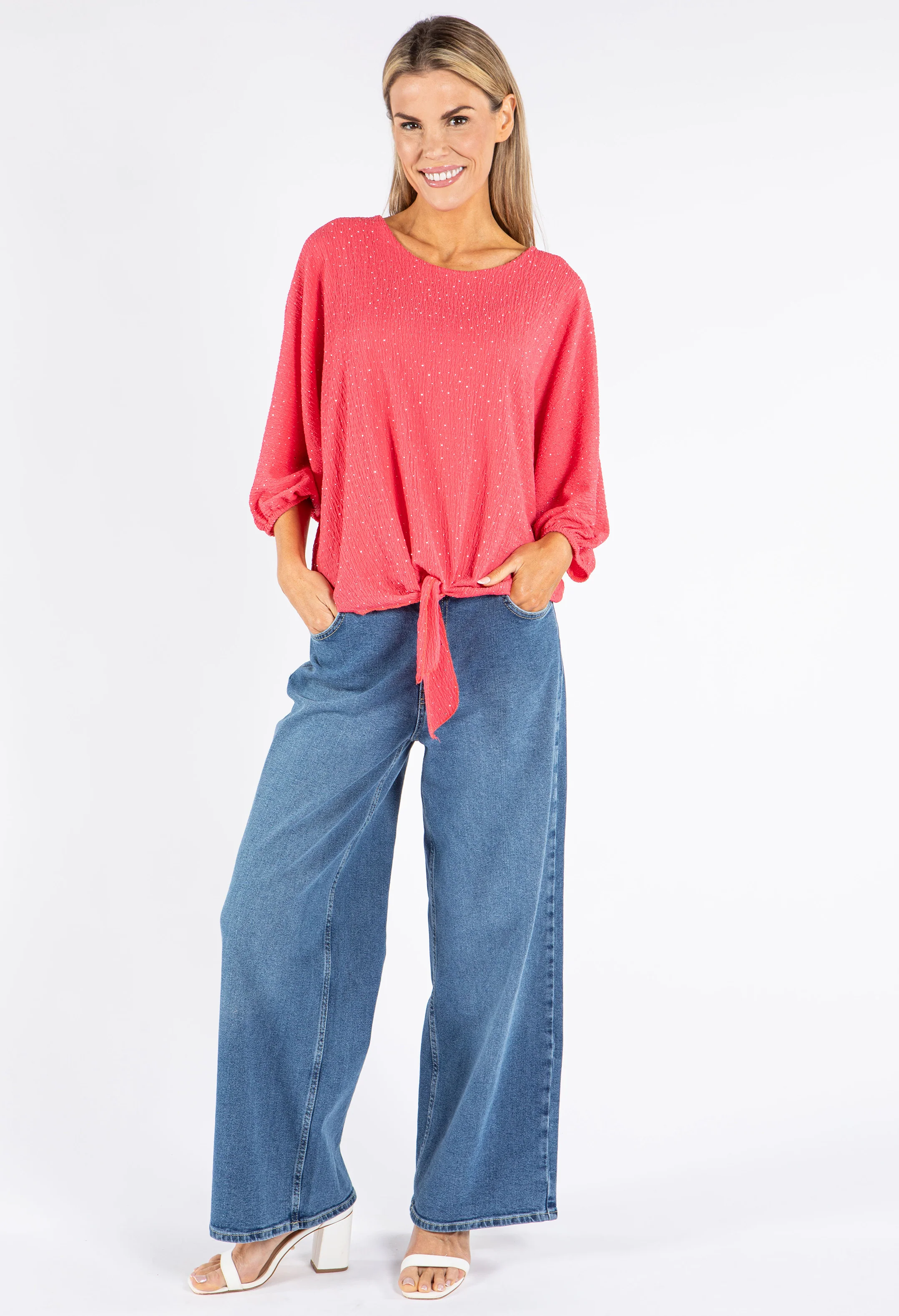 Diamanté Detail Tie Front Top