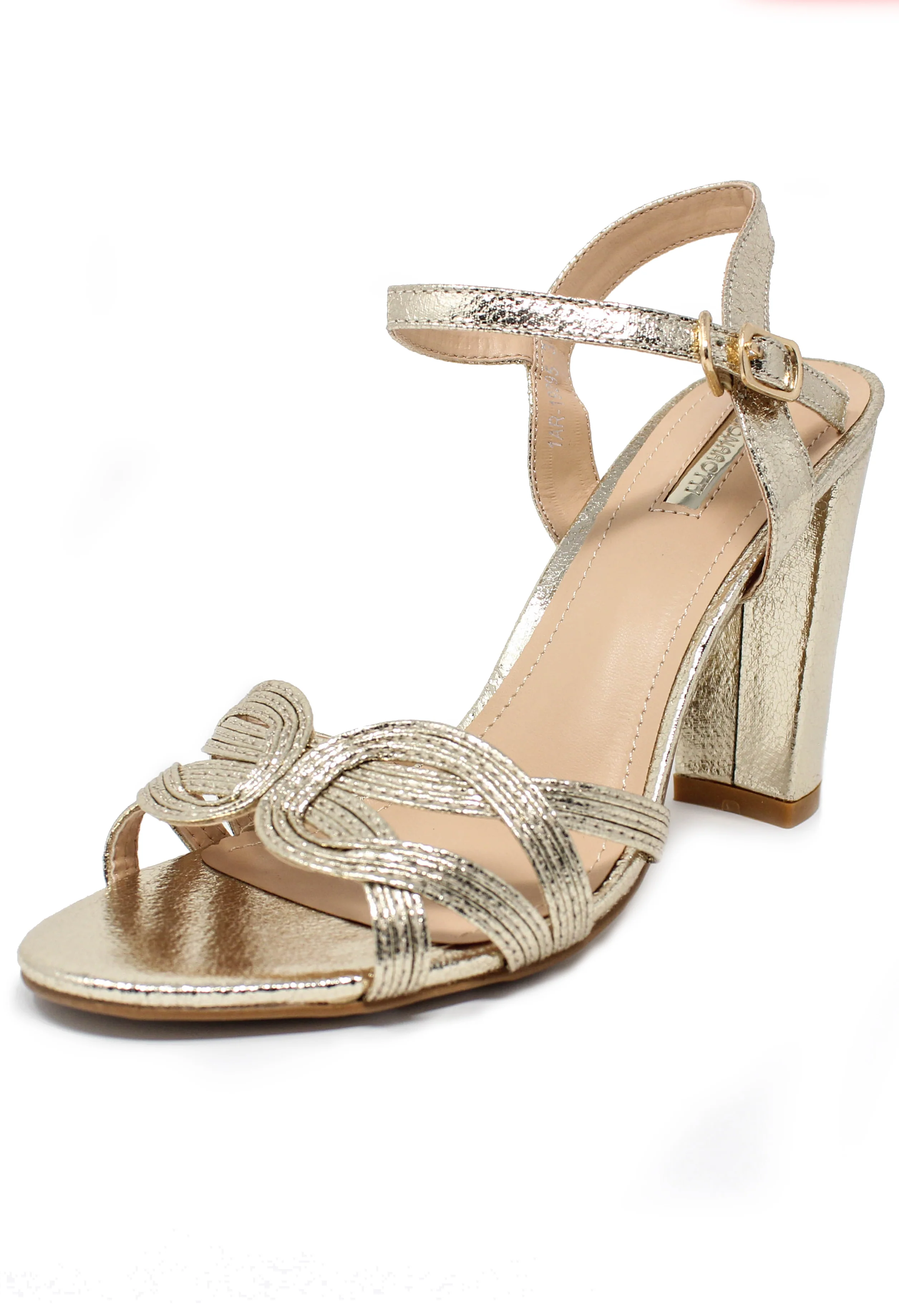 gold block heel sandal