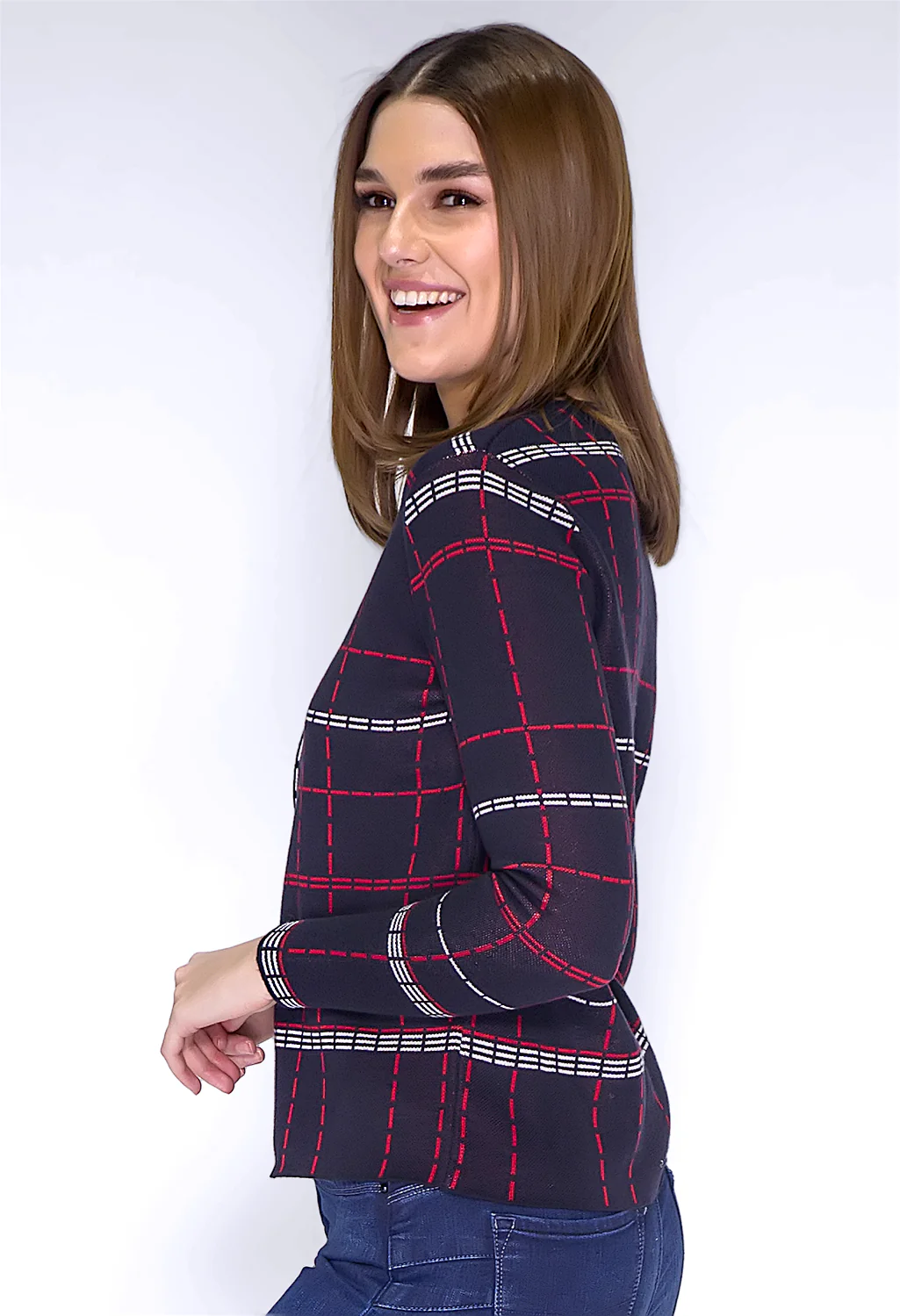 Navy Printed Zip Up Cardigan