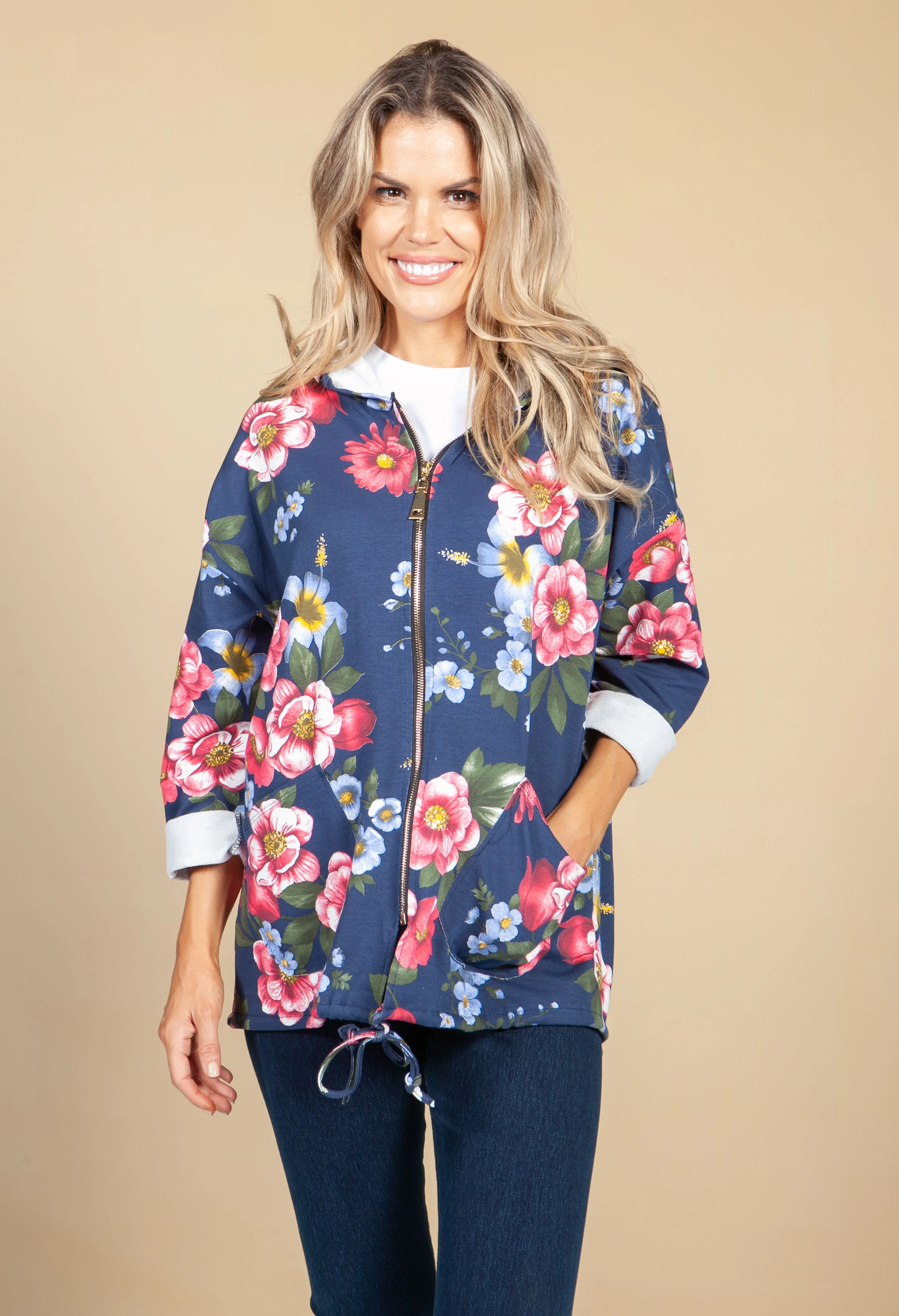 Red & Navy Floral Hoodie