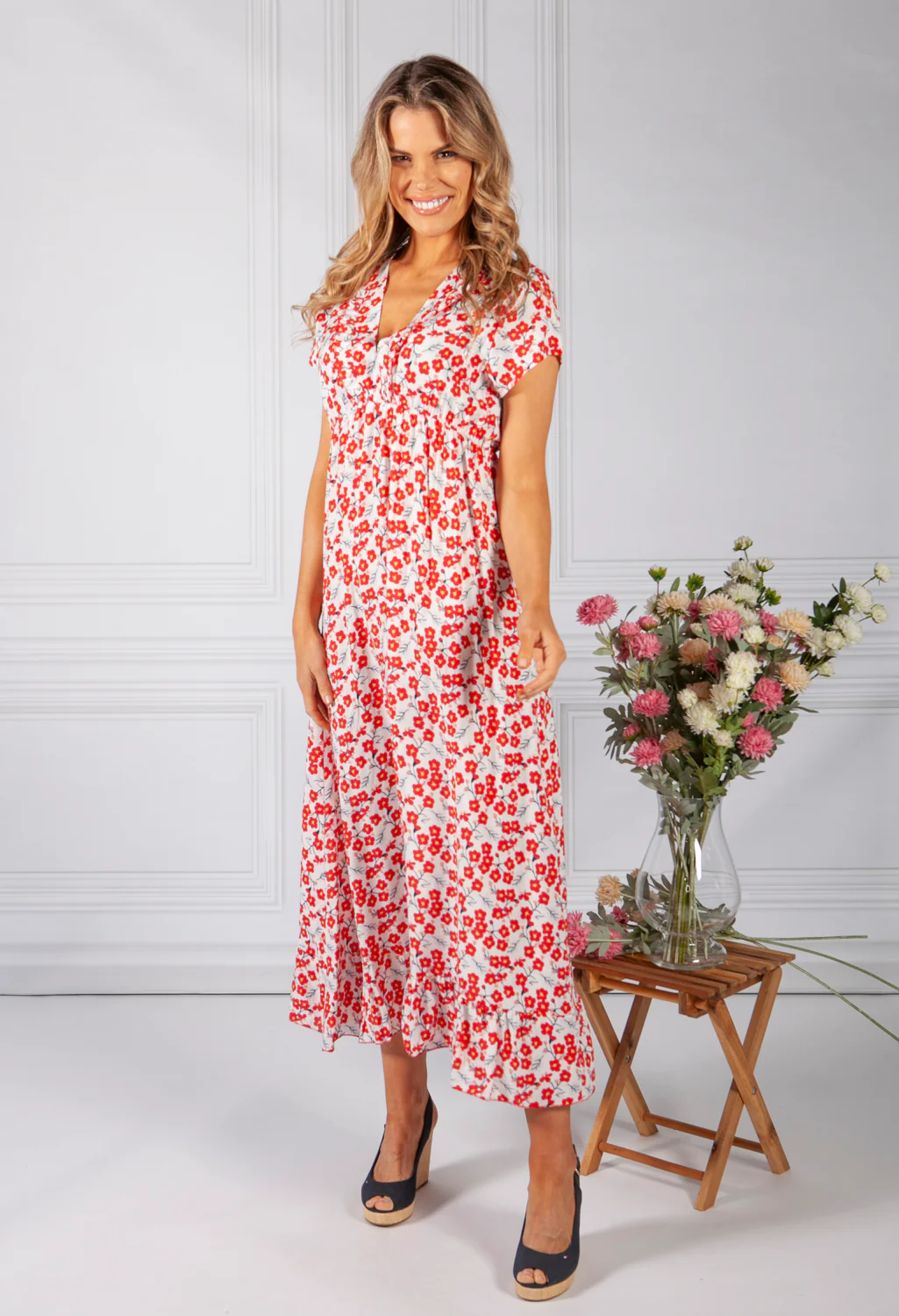 White Blossom Print Dress