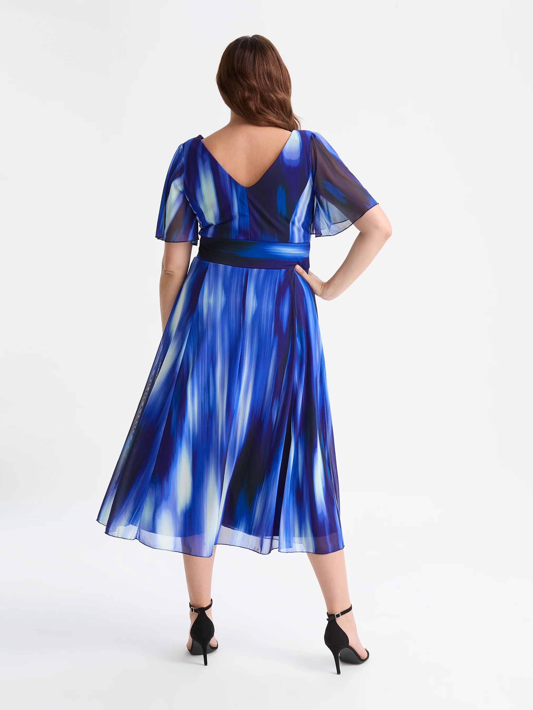 Victoria Angel Sleeve Mesh Midi Curve+ Dress