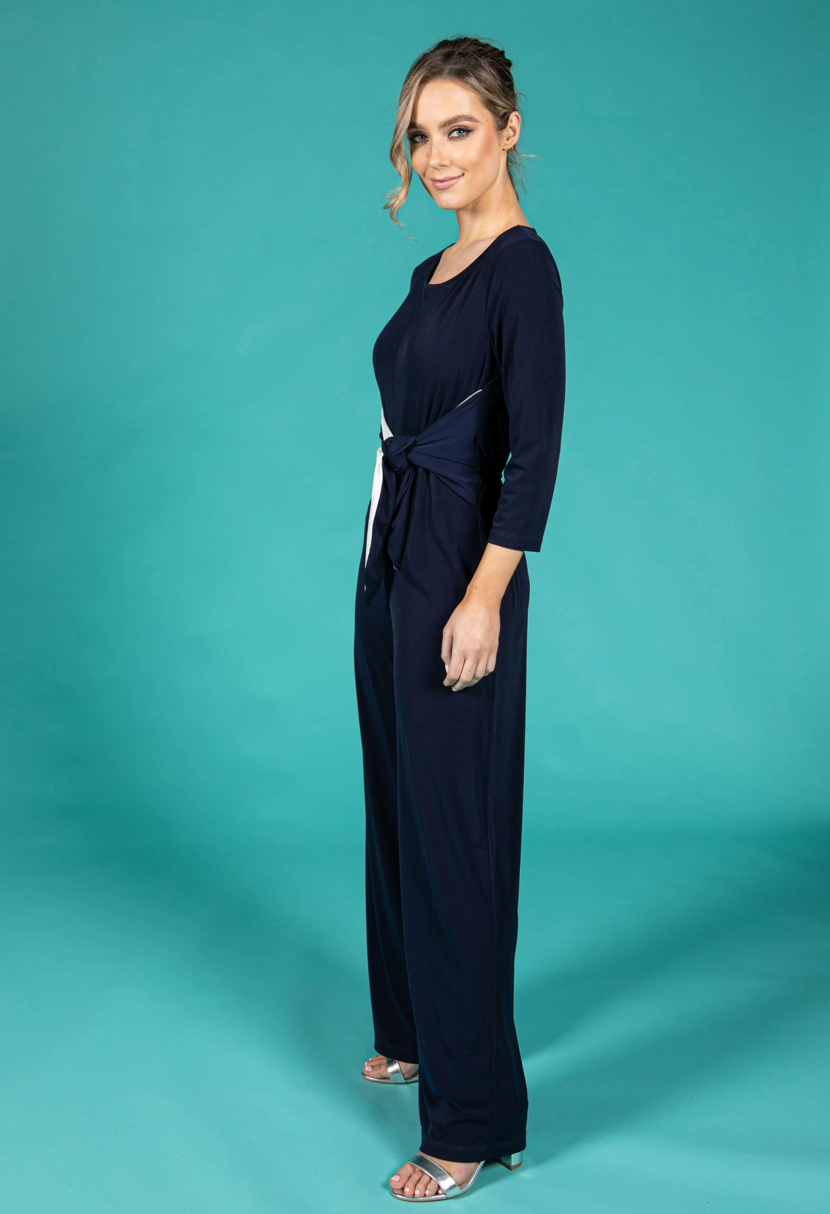 Navy Tie Jumpsuit