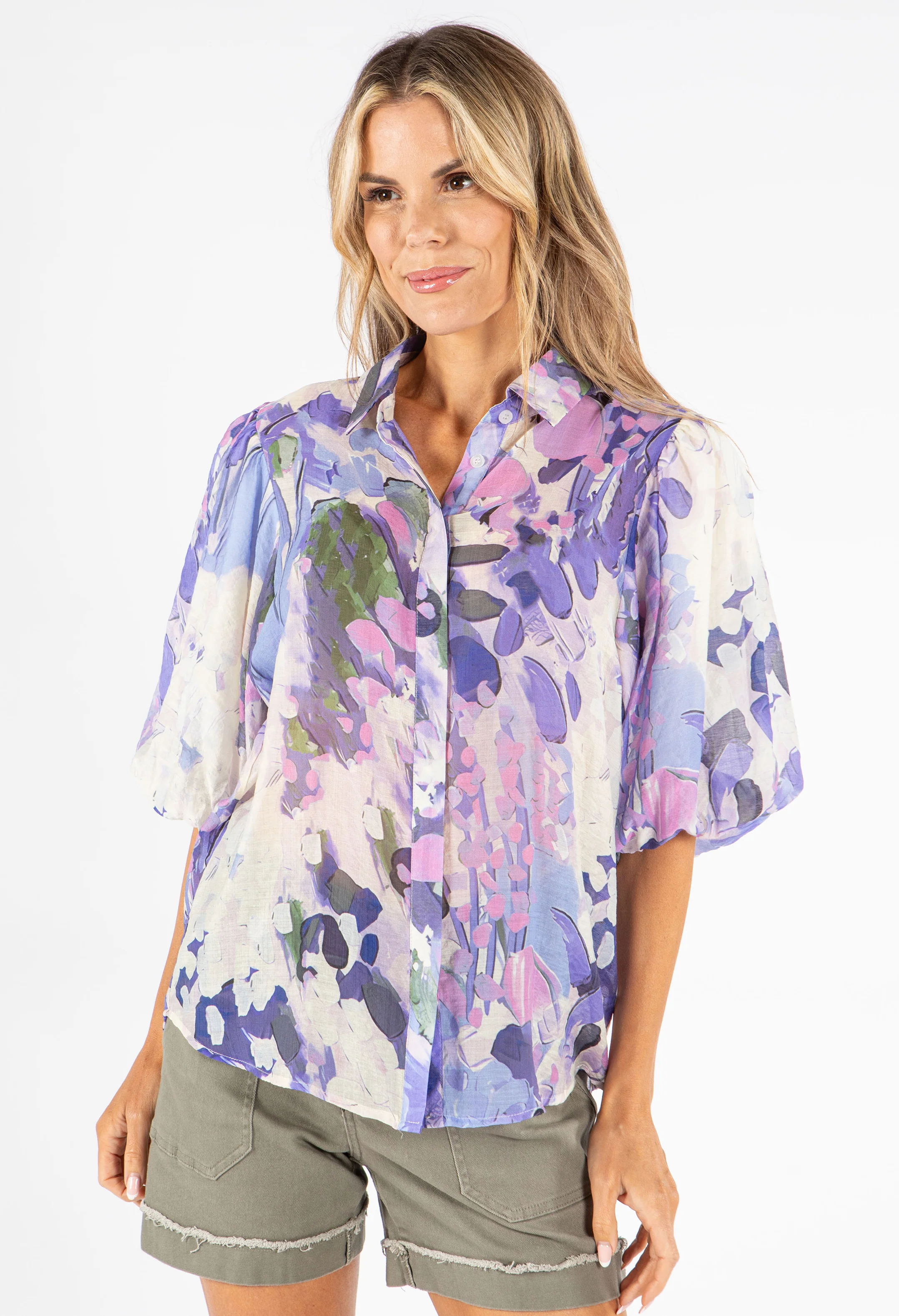 Abstract Balloon Sleeve Blouse
