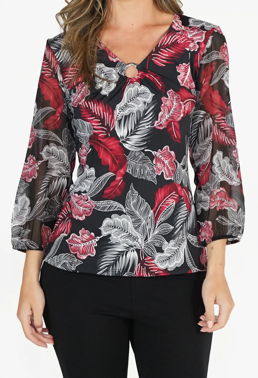 Red and Black Pattern Top