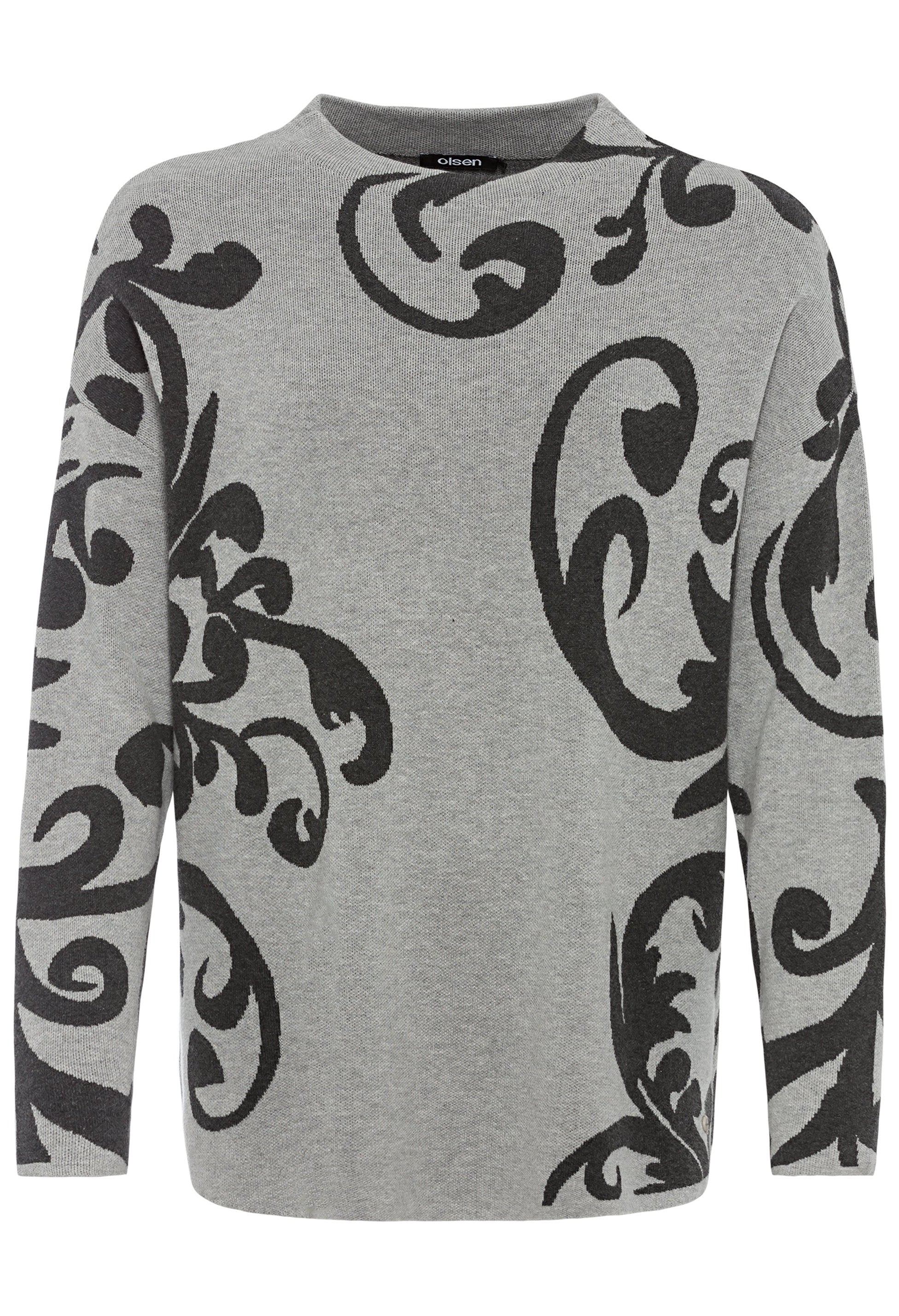 Cotton Blend Long Sleeve Funnel Neckl Intarsia Sweater