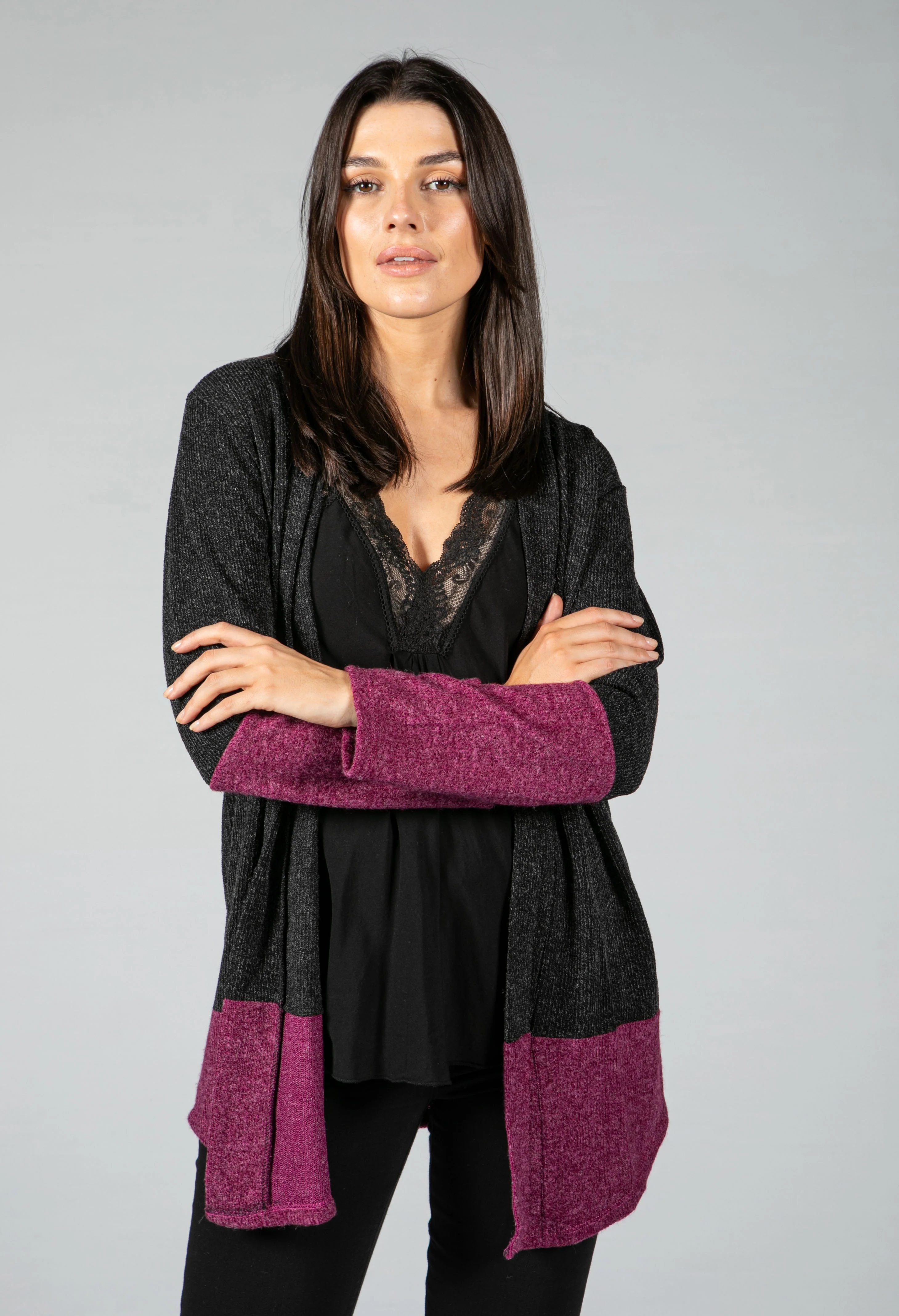 Colour block open cardigan-1