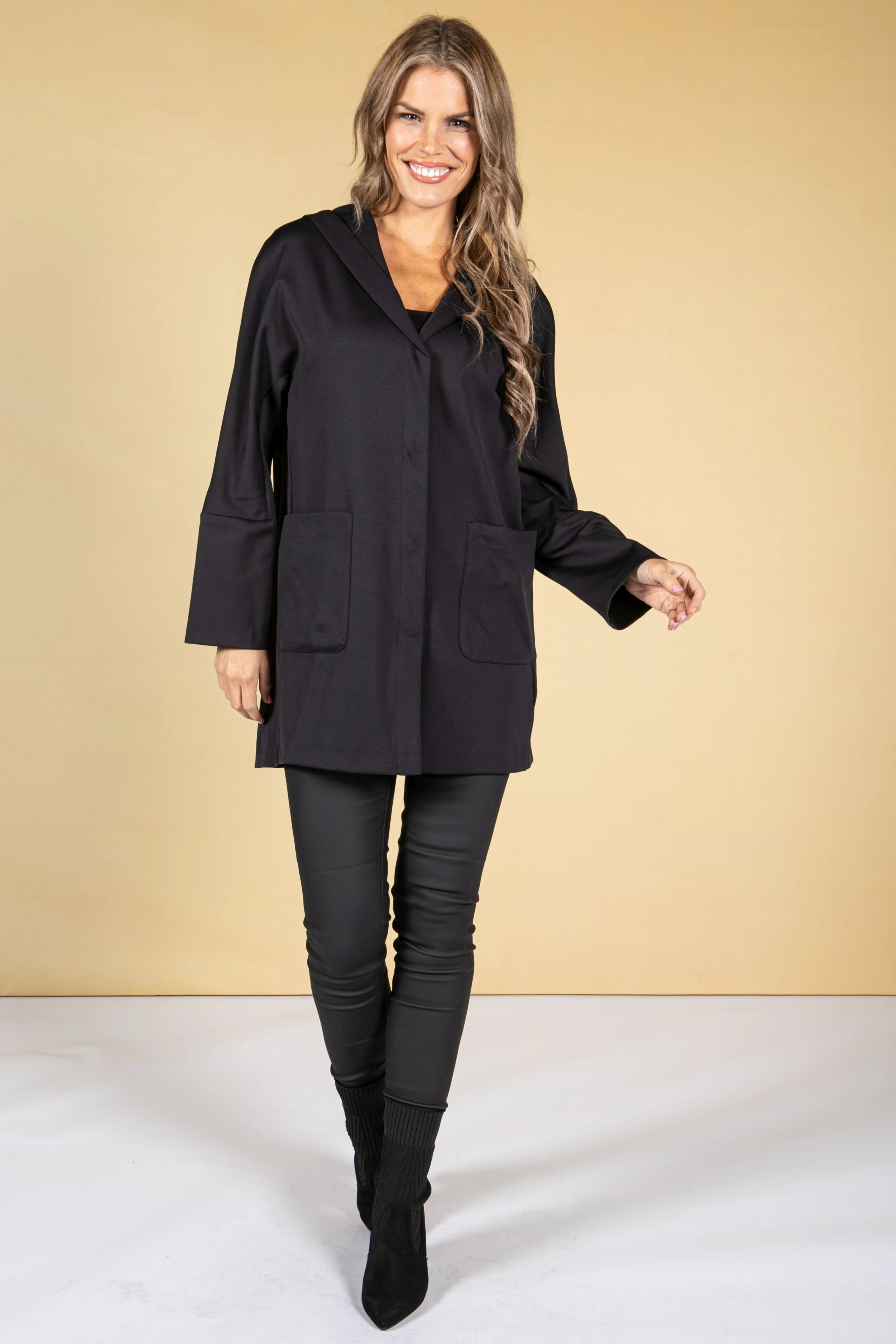 Hooded Button Front Jacket in Navy