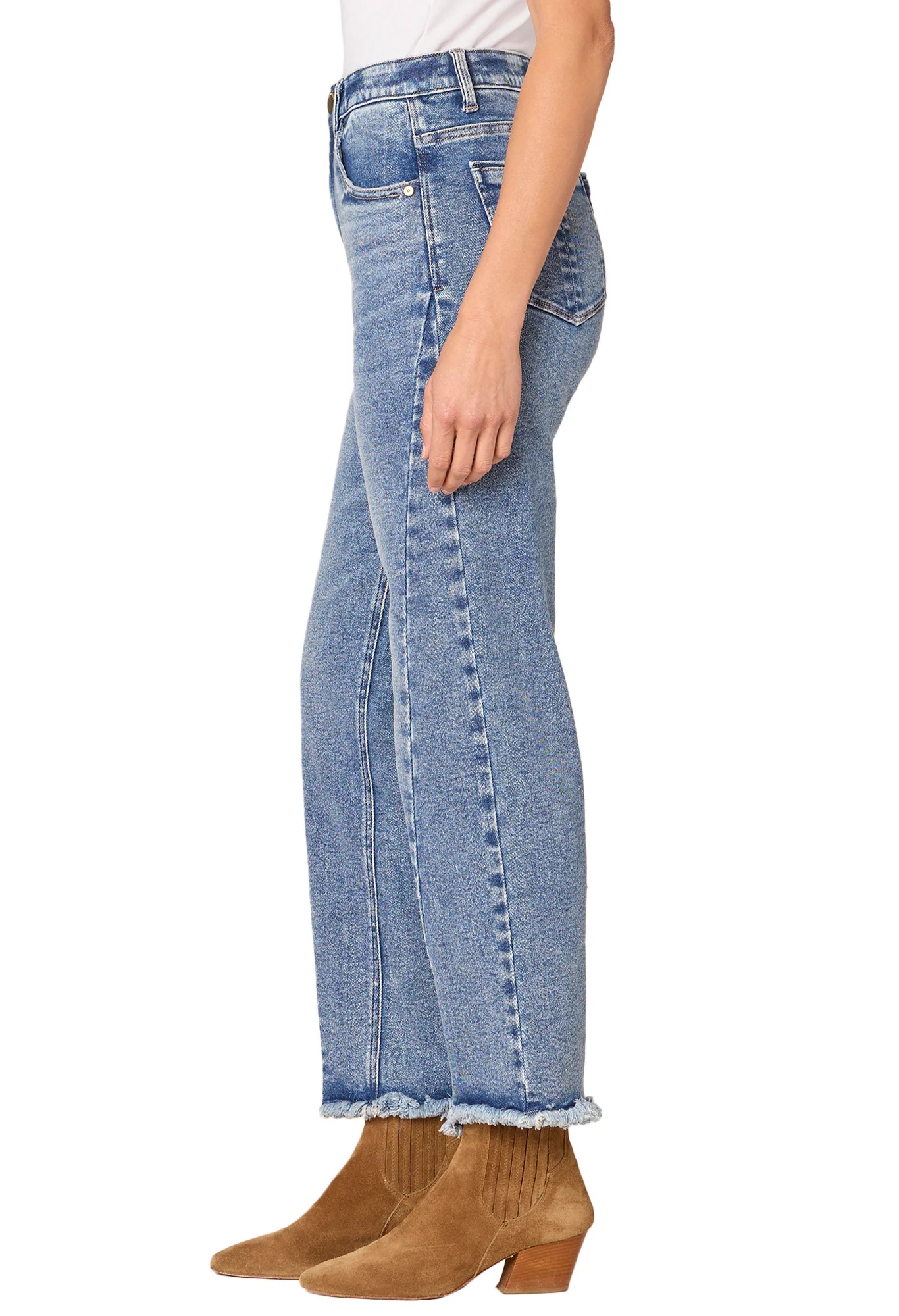 Absolution High Rise Ankle Length Straight Leg Jeans with Fray Hem