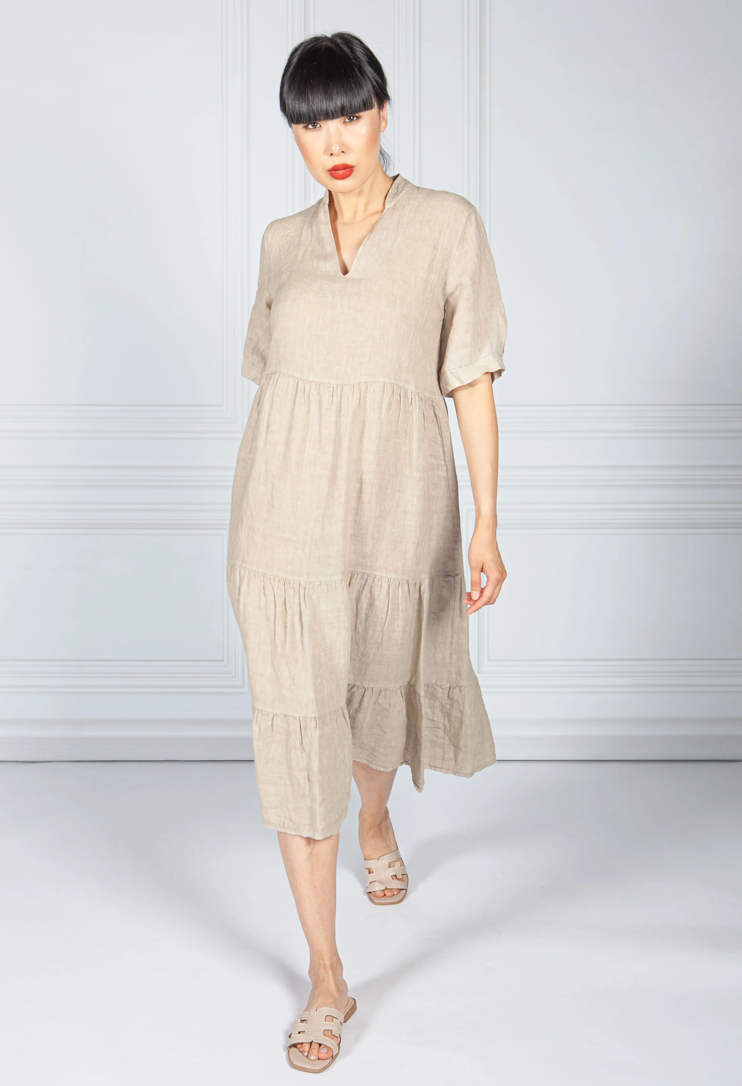 Stone Linen Smock Dress