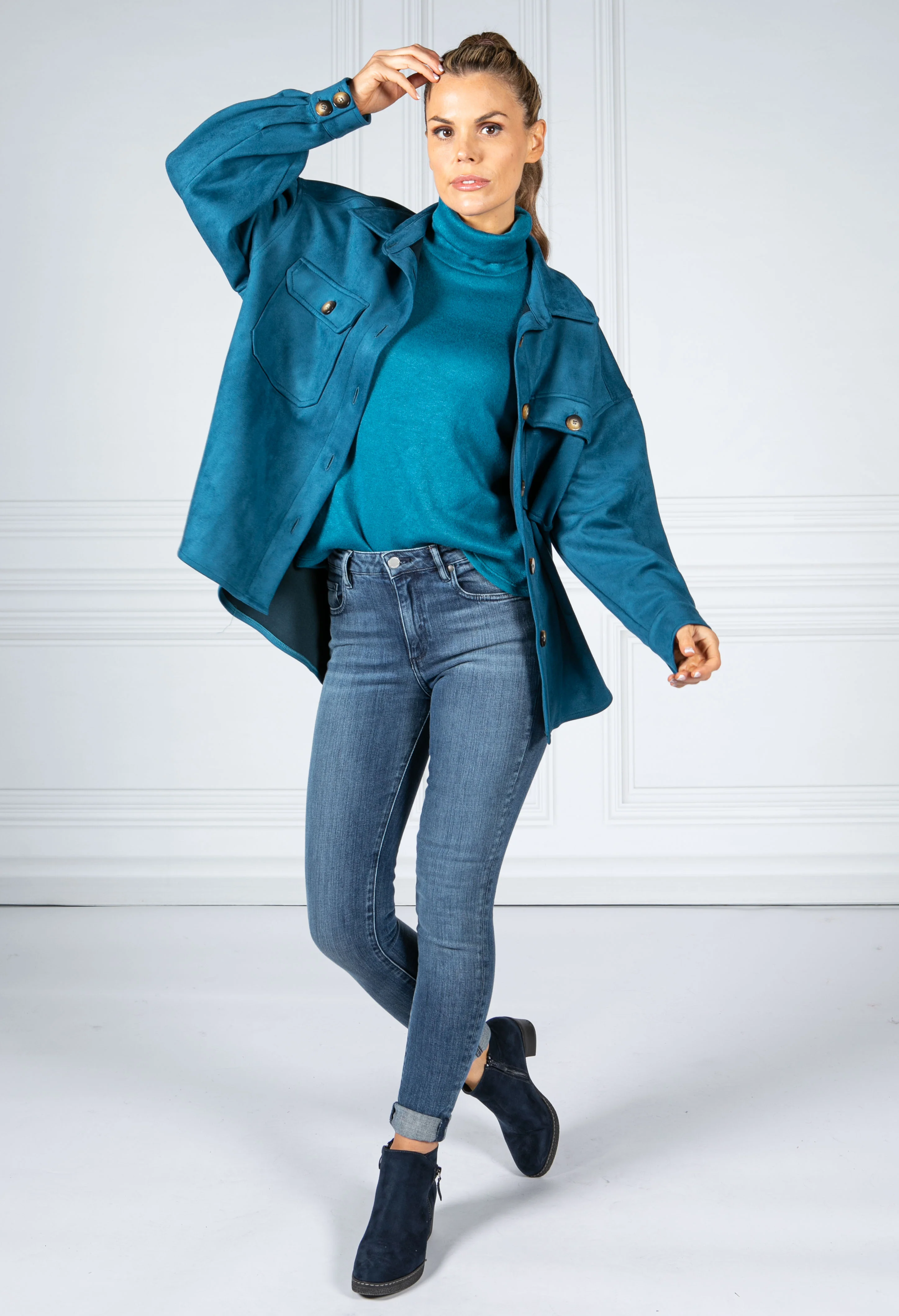 Cashmere Touch Roll Neck Knit in Teal