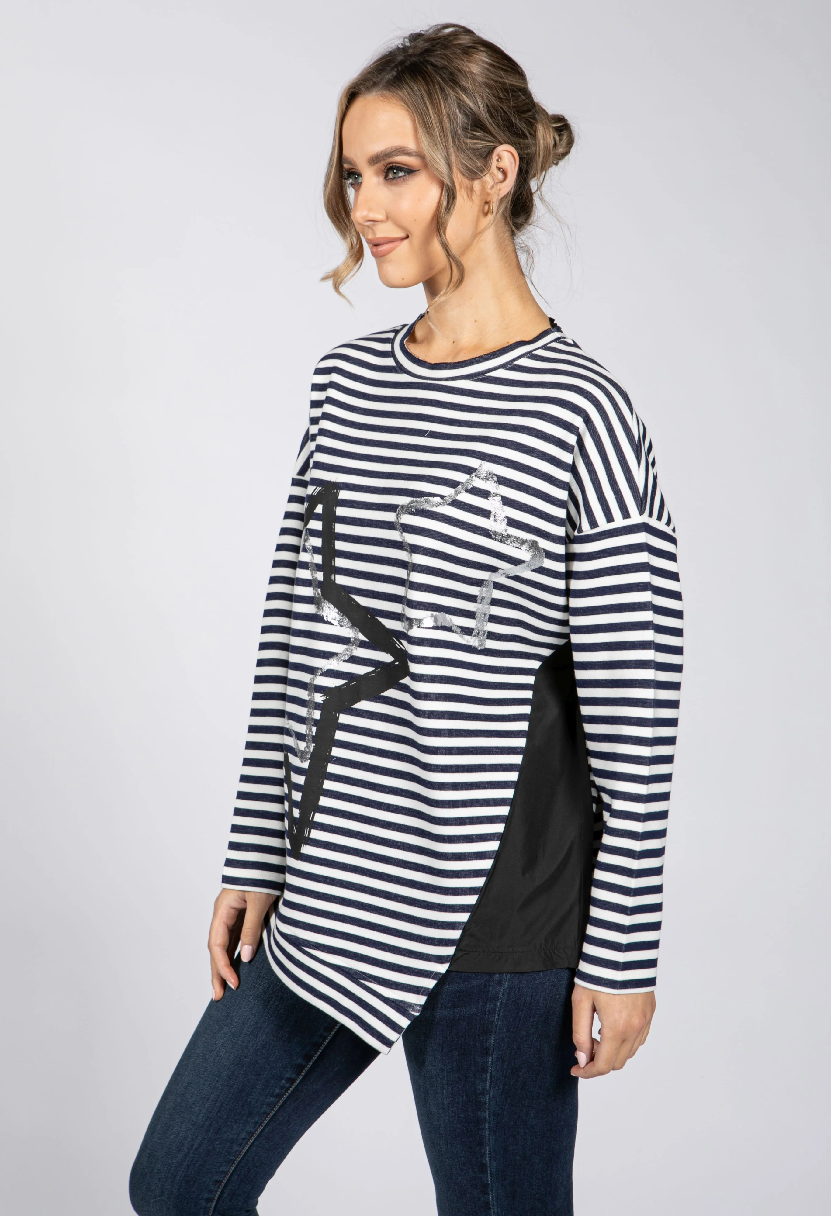 Over Sized Striped Star Top in Navy & Off-White
