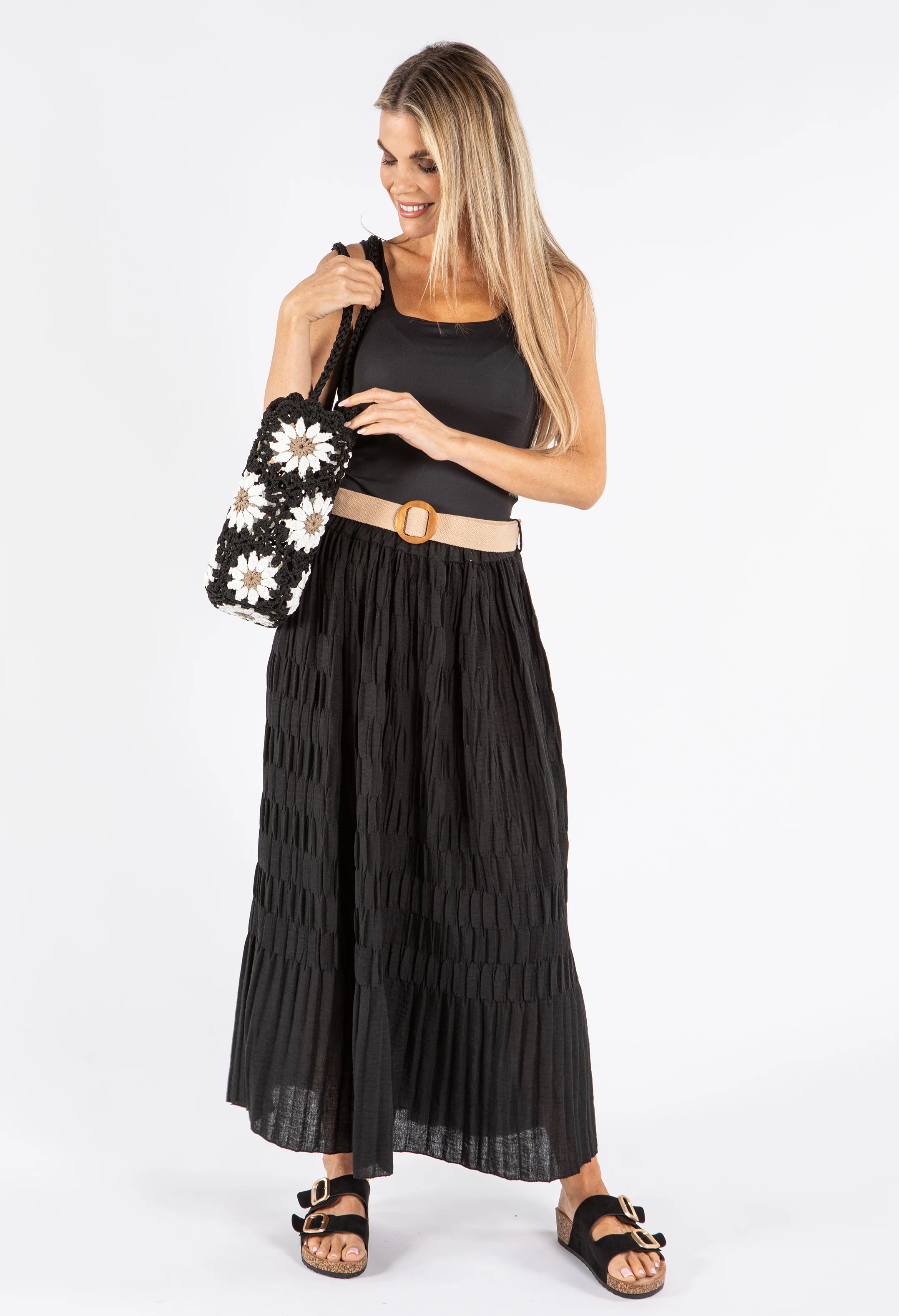 Crinkle Belted Skirt