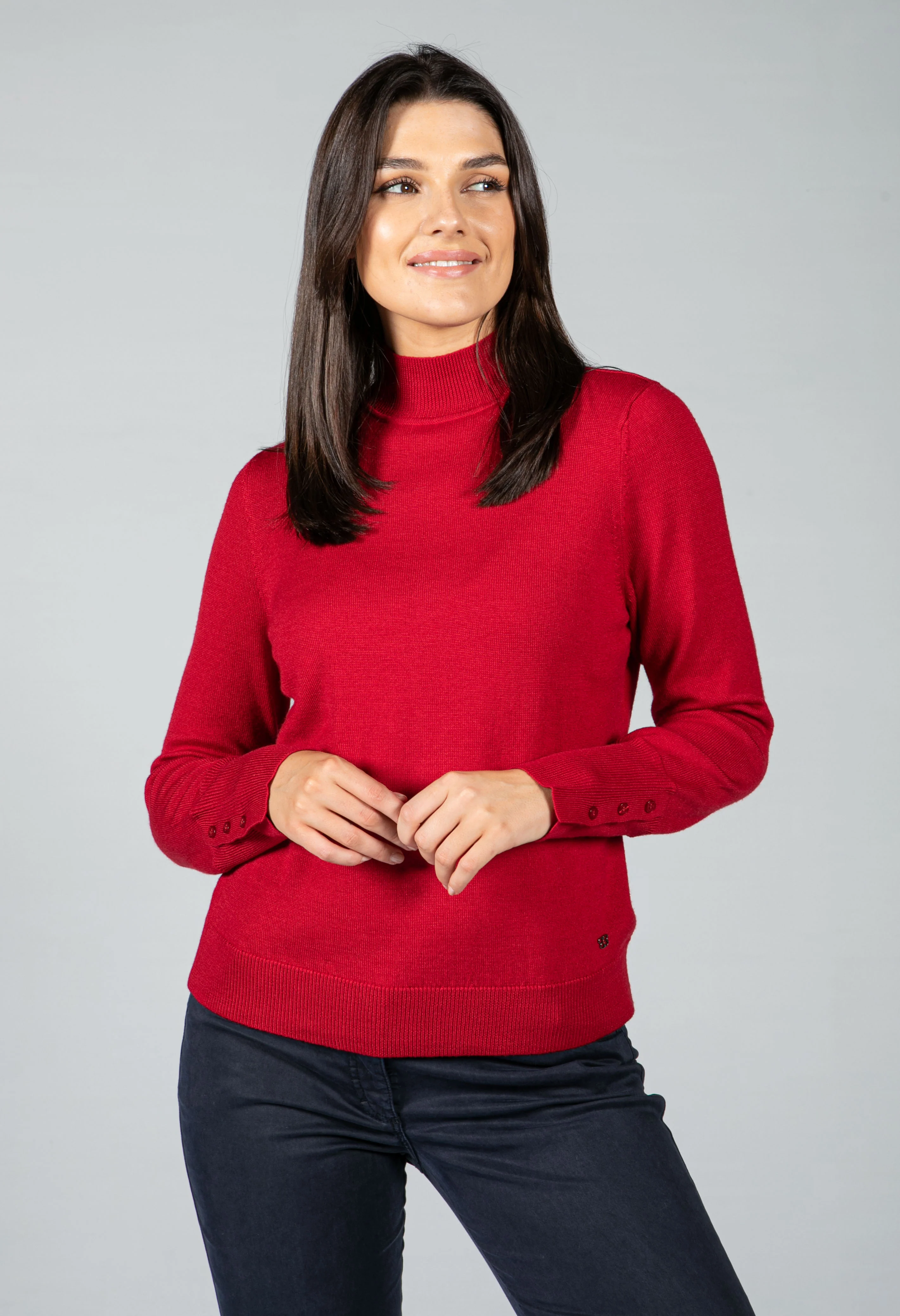 Fine Knit Mock Neck Sweater in Chilli