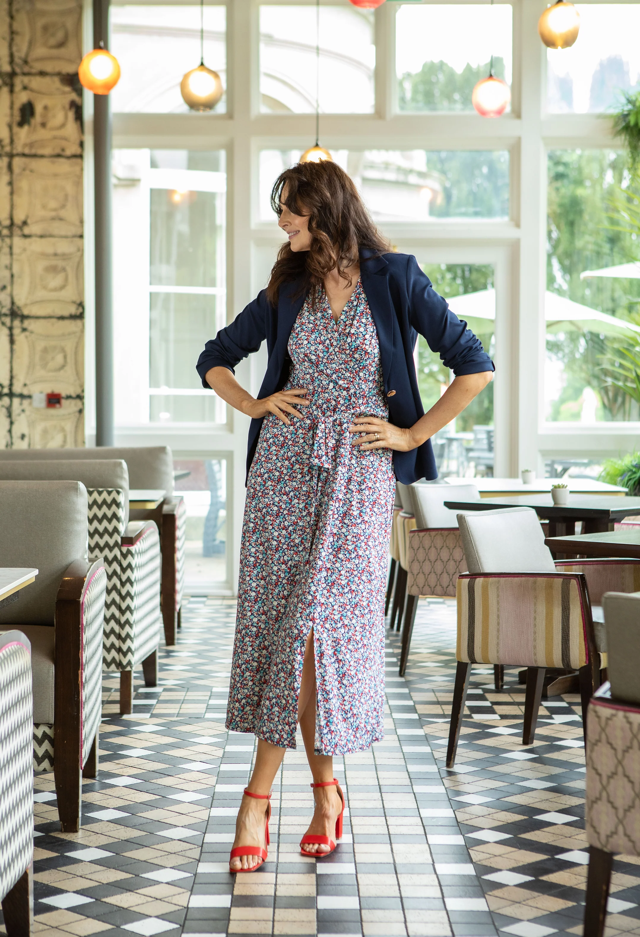 Ditsy Print Wrap Bodice Dress