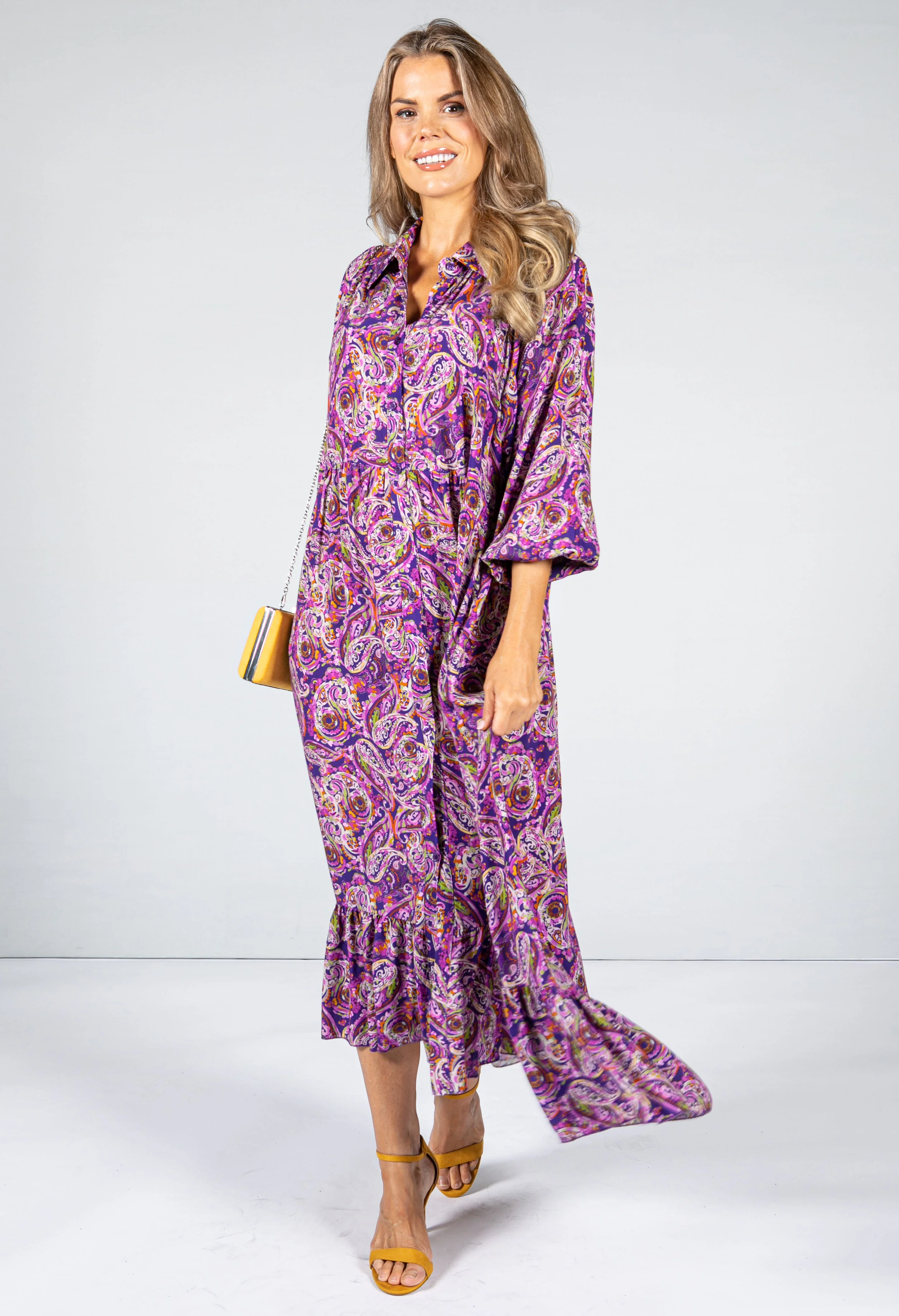 Paisley Pop Print Maxi Dress in Fuchsia