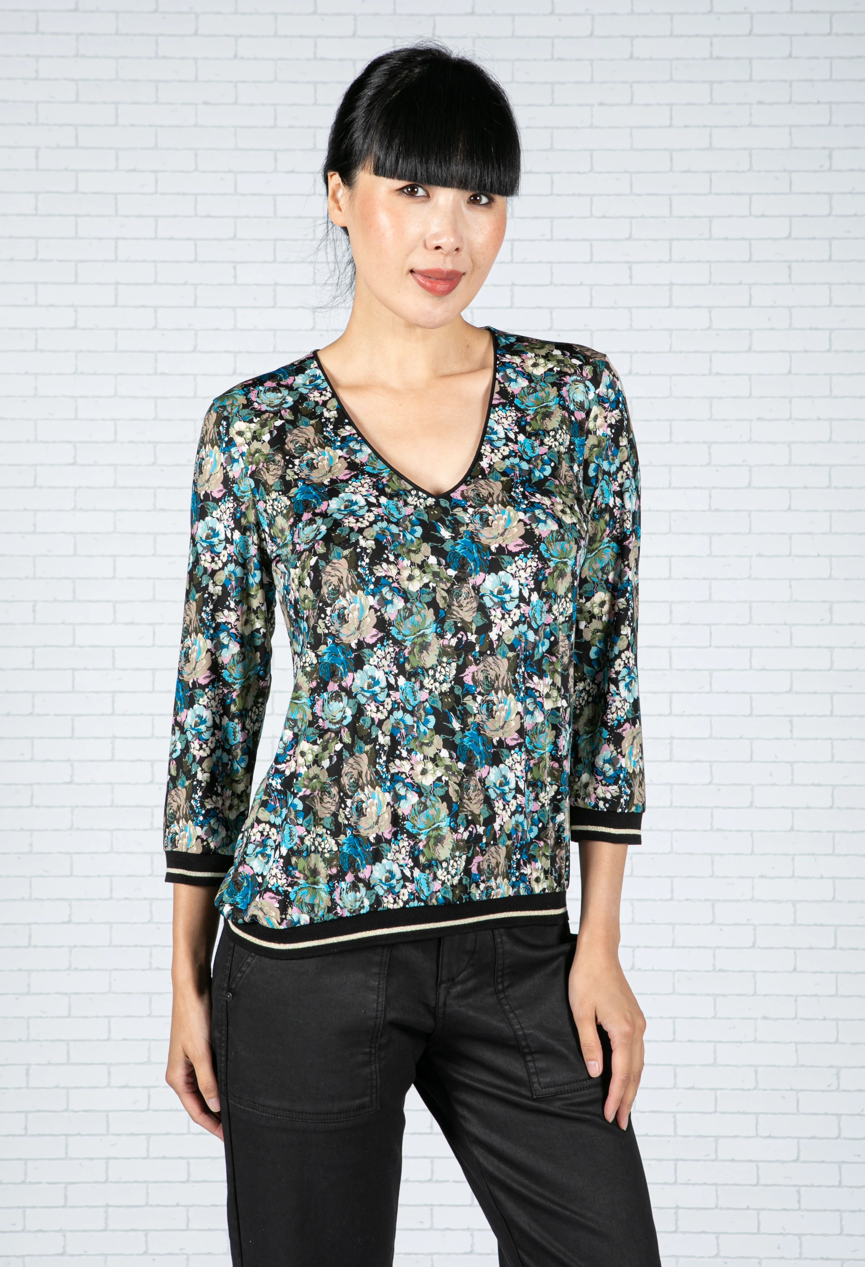 Blue Rose Print Top