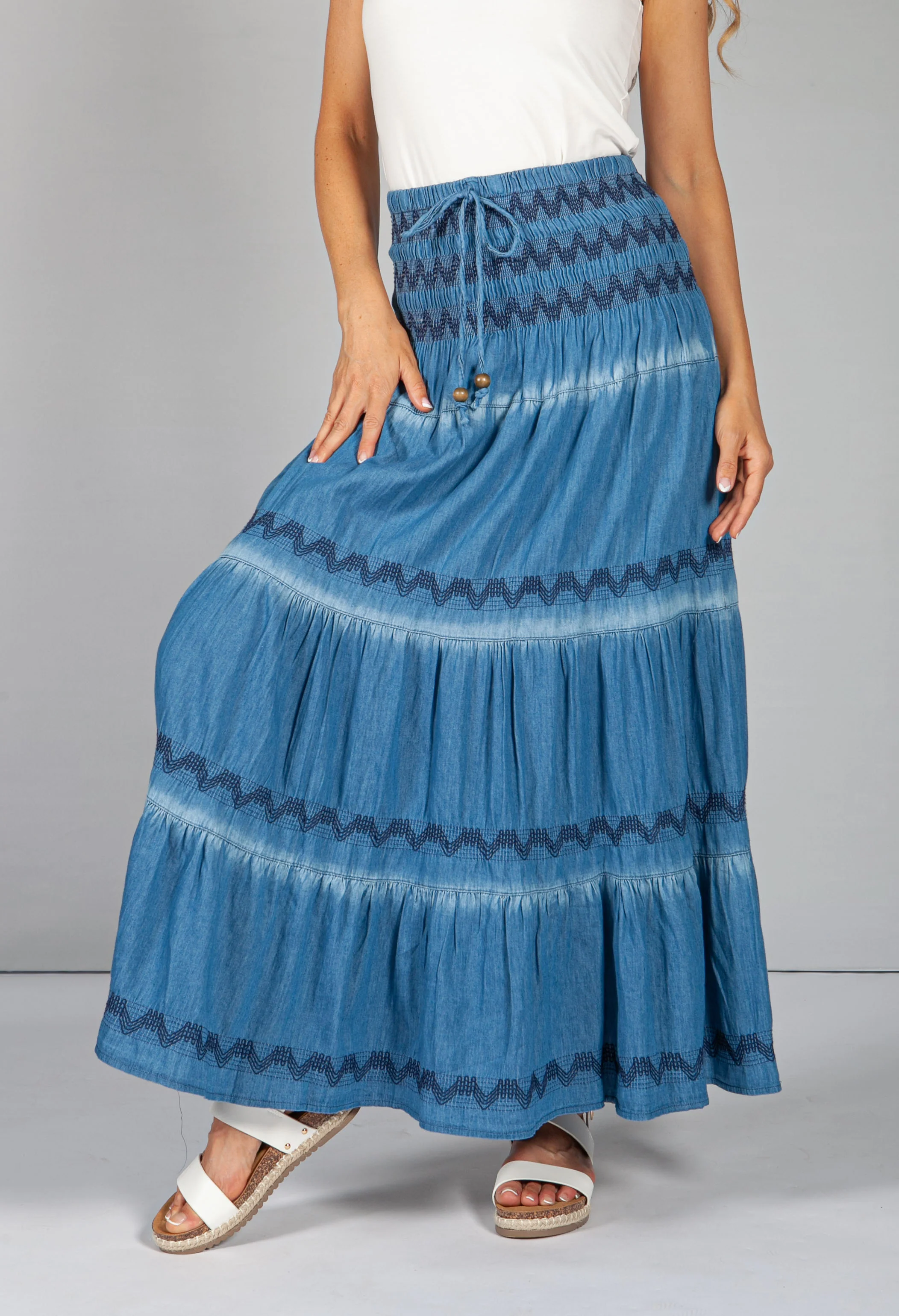 Multi-Wear Boho Dark Distressed Denim Skirt