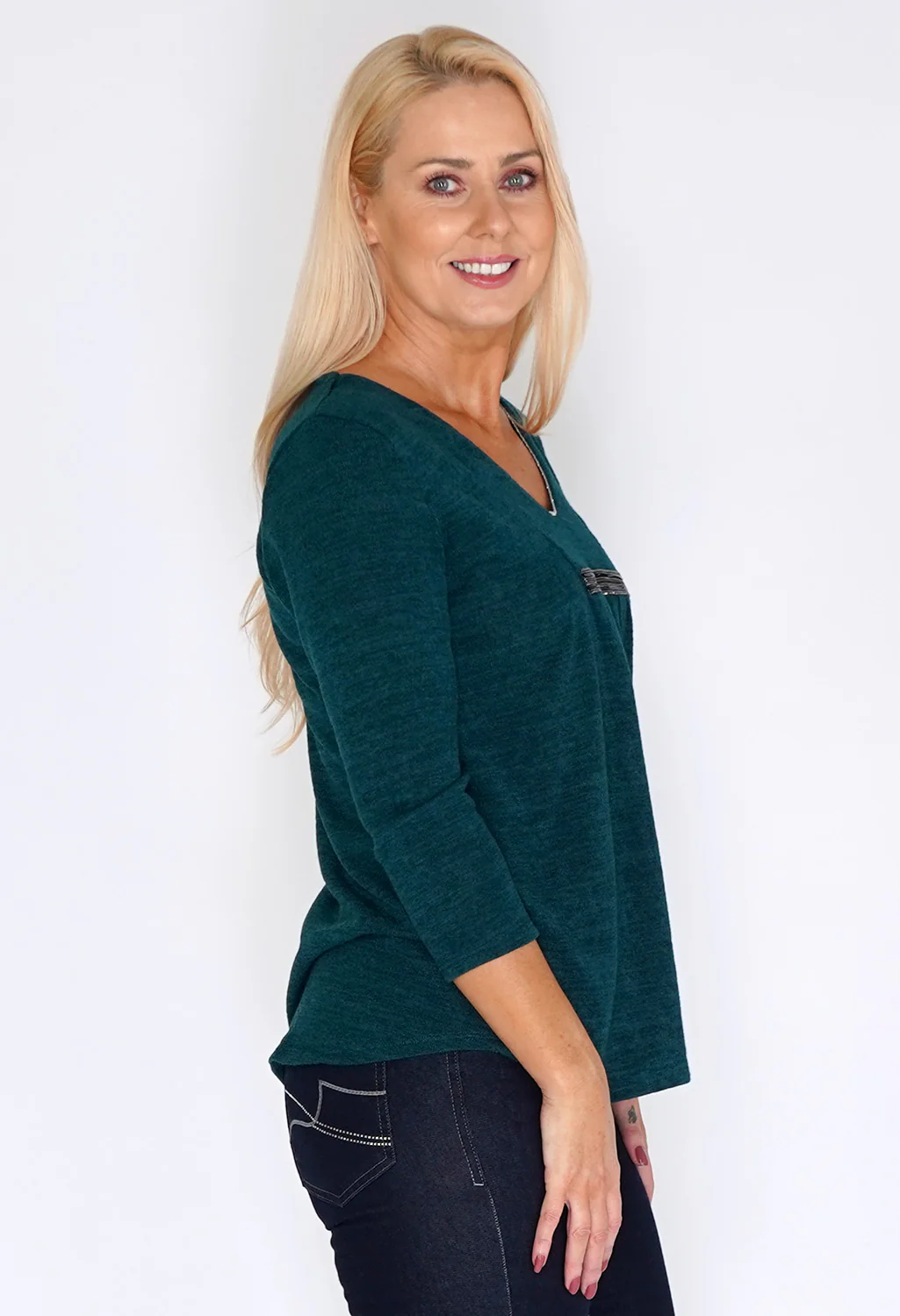 Sophie B Green Tunic Style Knit with Diamante Details