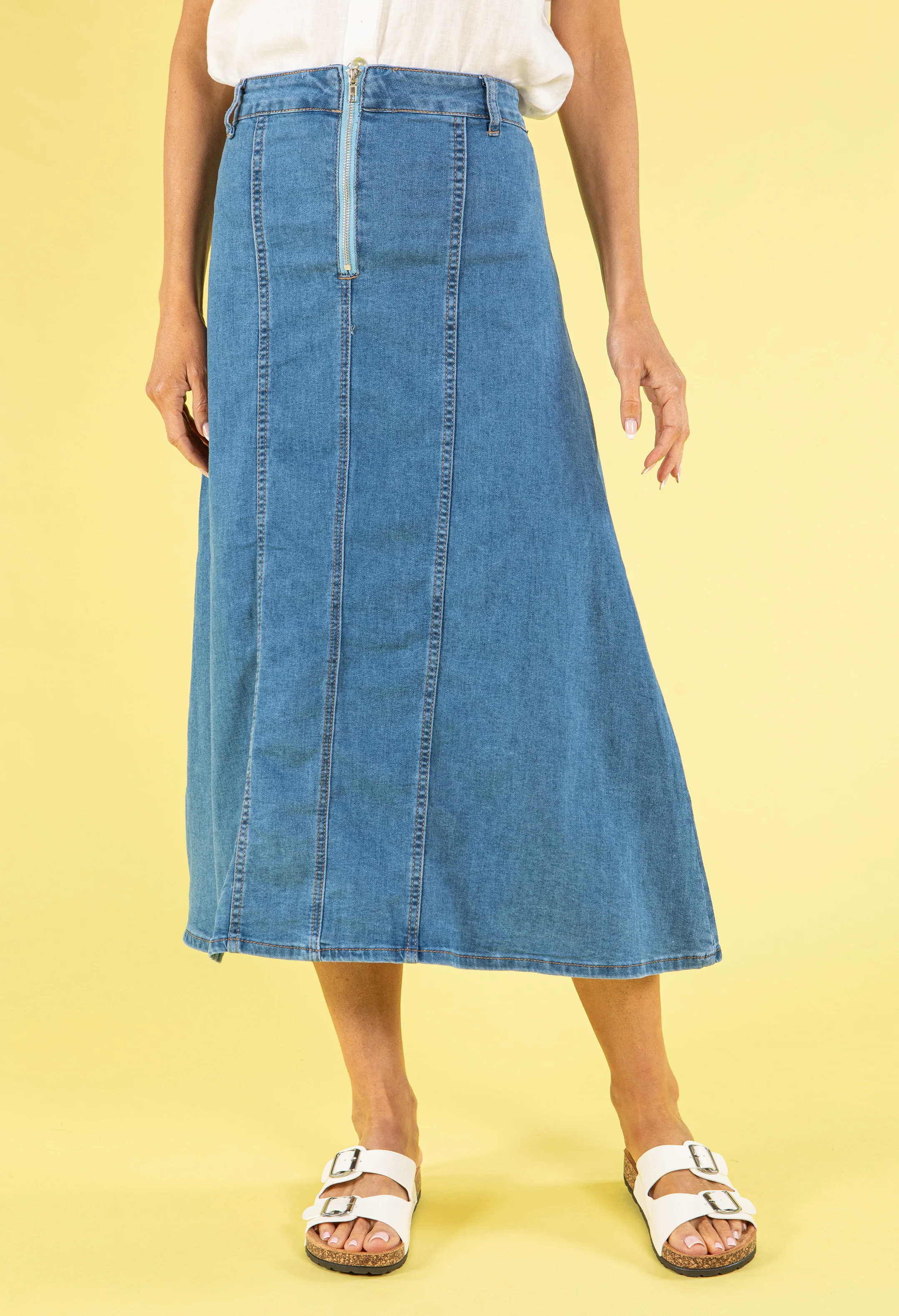 A Line Denim Midi Skirt