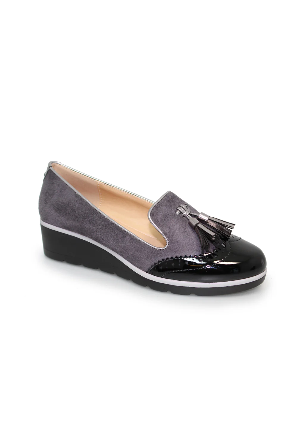 Dark Grey Low Wedge Tassel Loafer