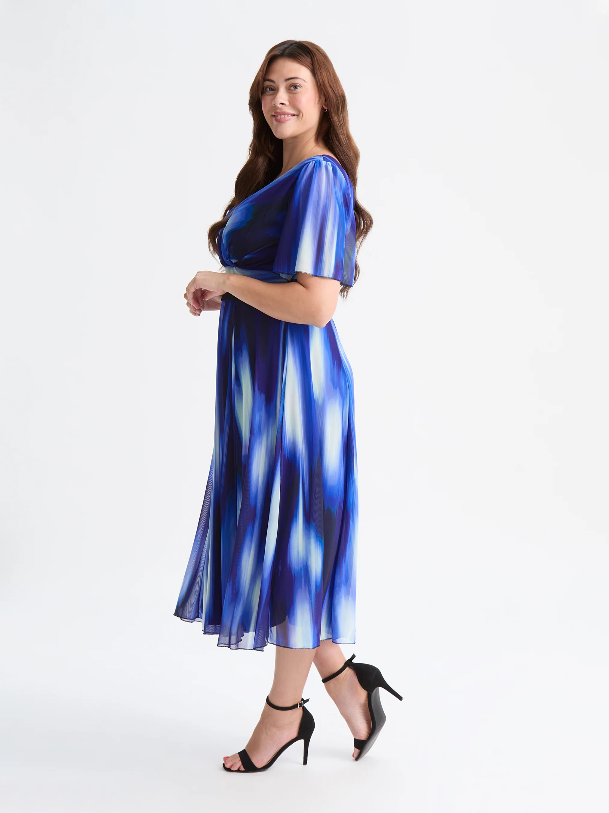 Victoria Angel Sleeve Mesh Midi Curve+ Dress