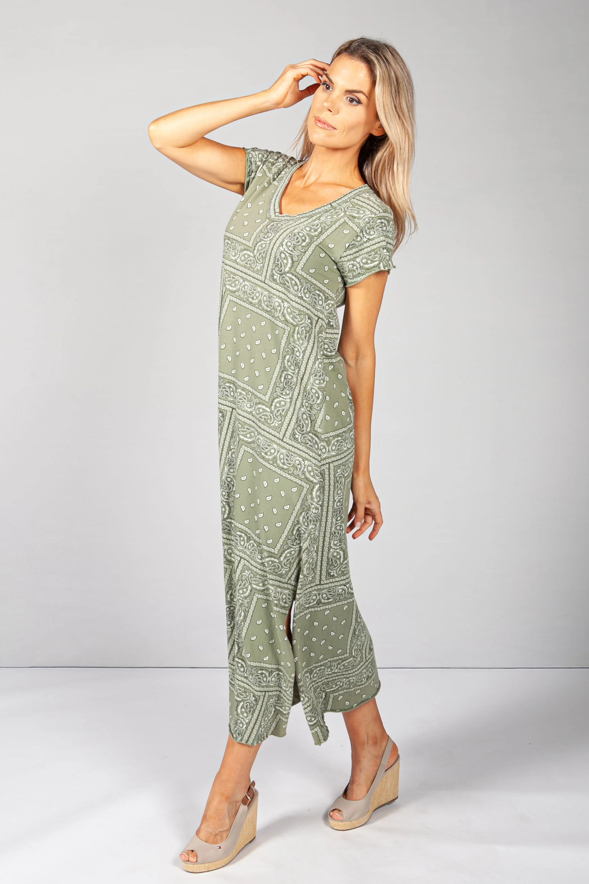Khaki Paisley Print Maxi Dress