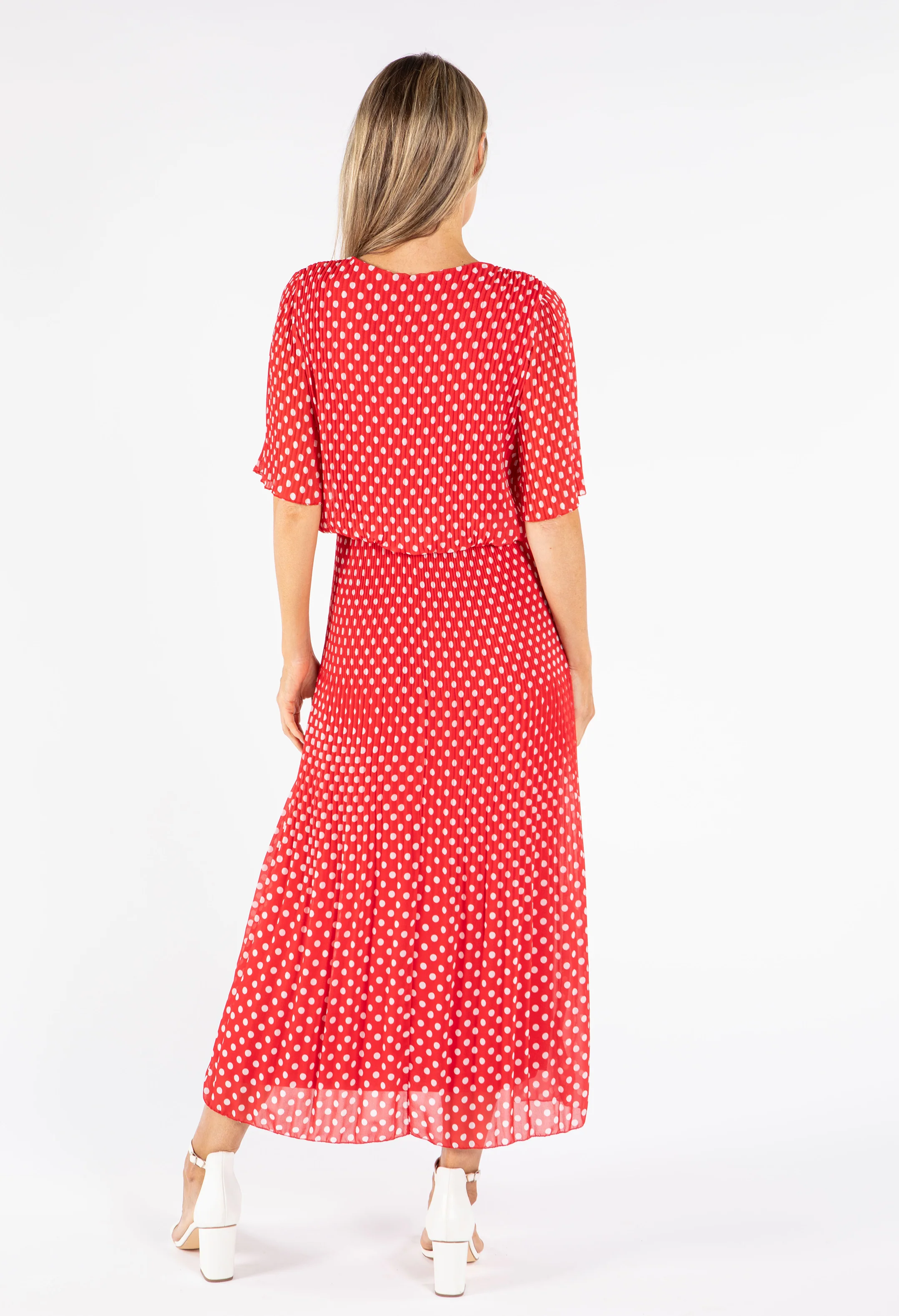 Plisse Pleat Polka Dot Maxi Dress