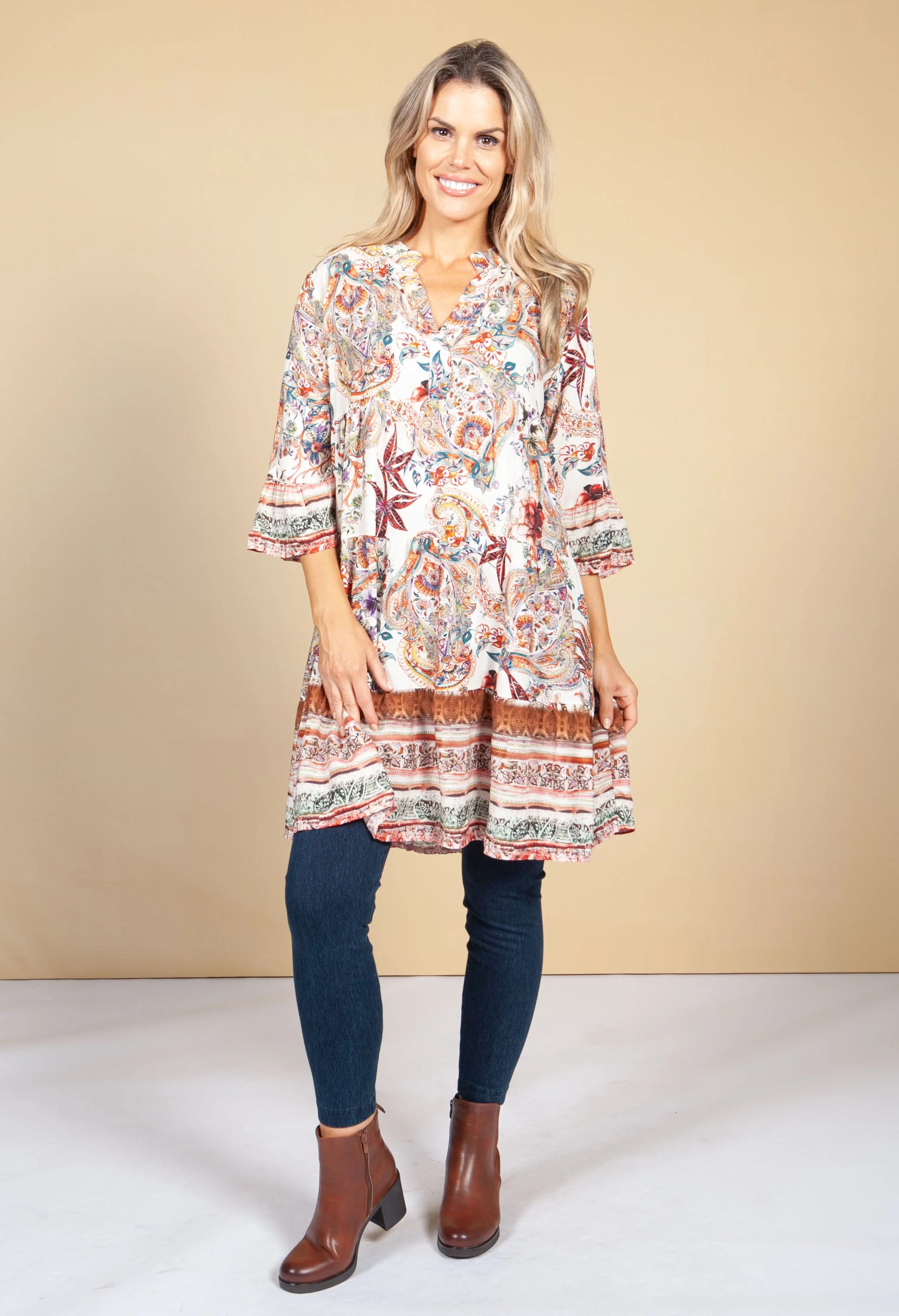 Tunic Style Dress in Cream Blossom