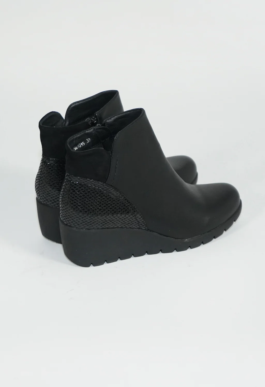 Decorative Snake Panel Black Wedge Heel