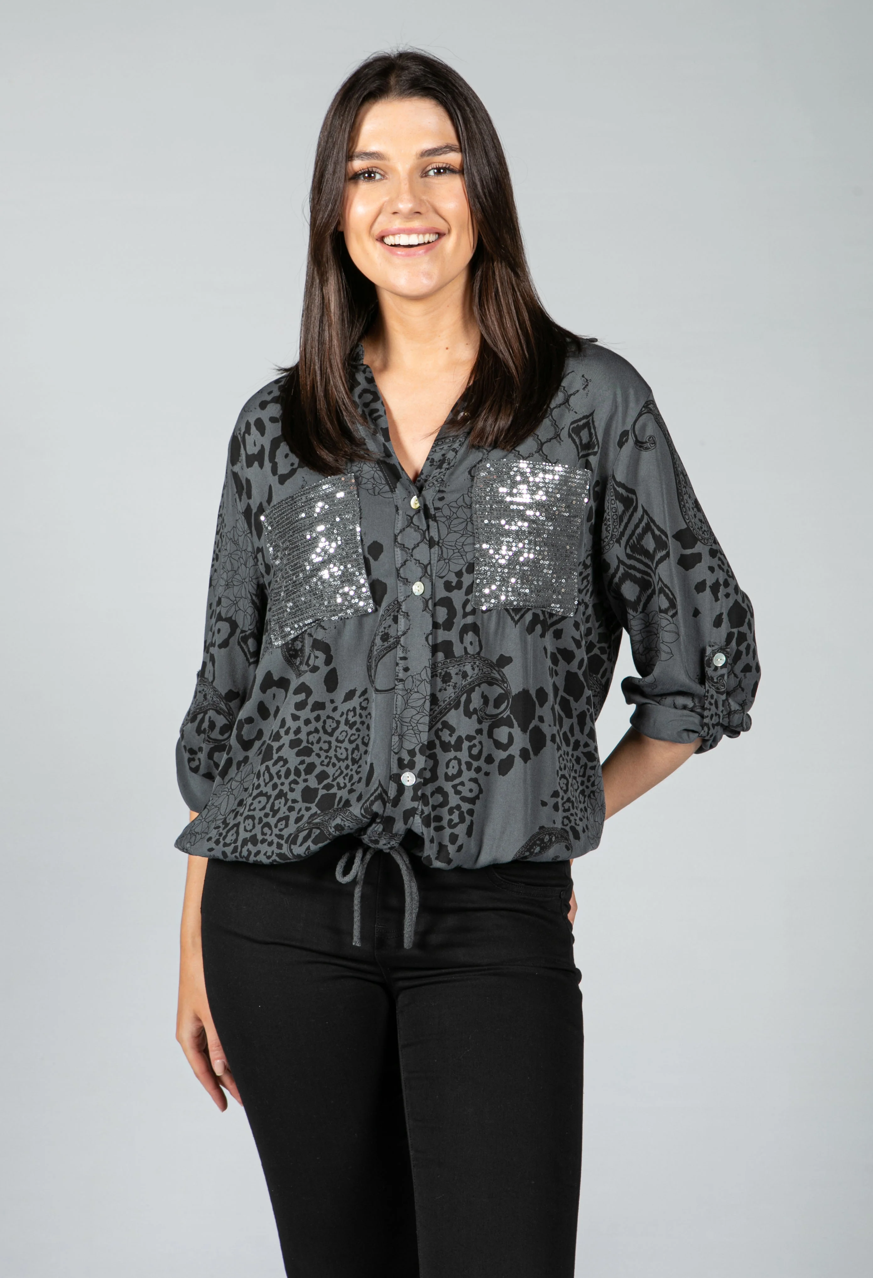 casual printed shirt in charcoal