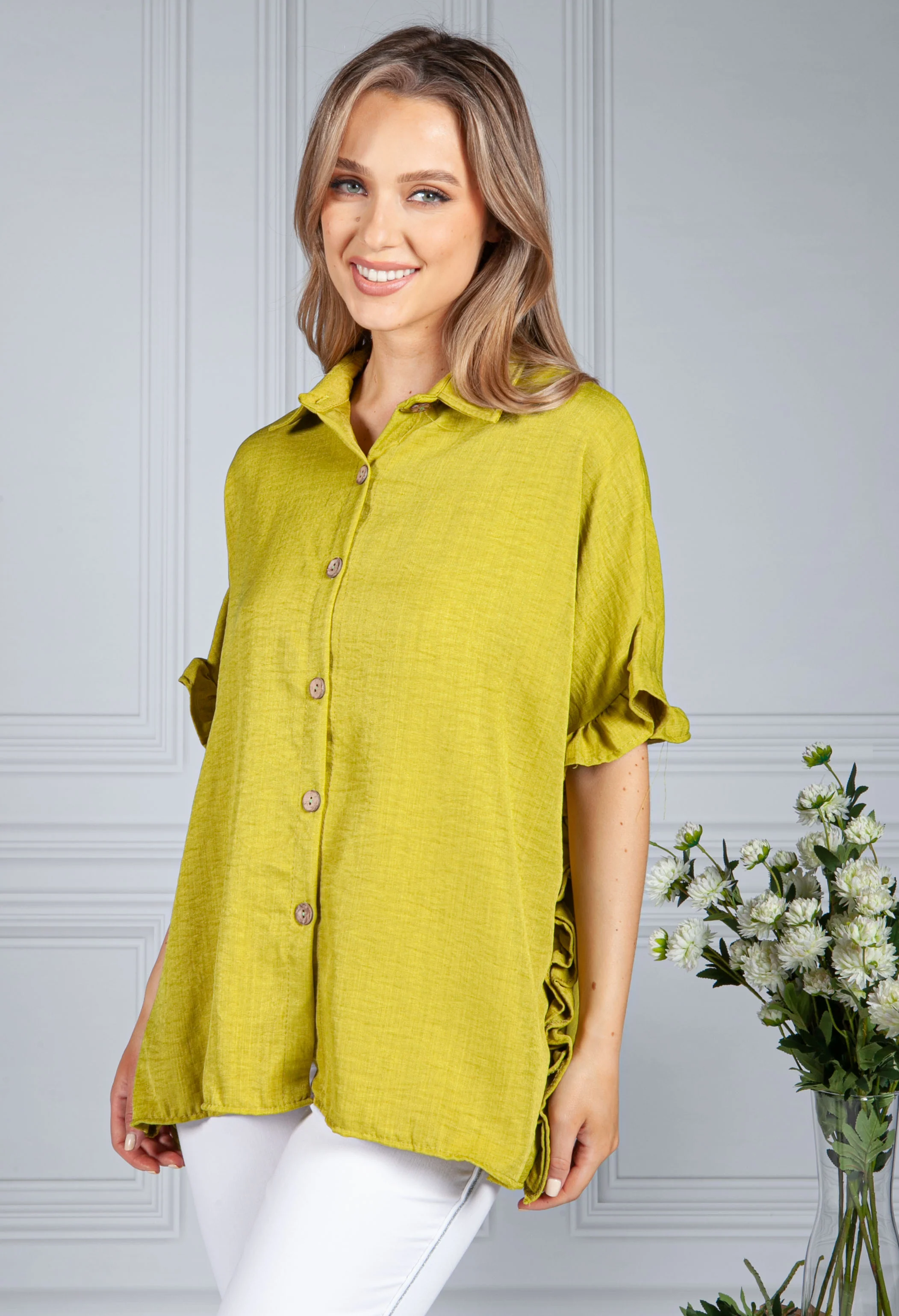 LIME OPTIC SHIRT COLLAR BLOUSE
