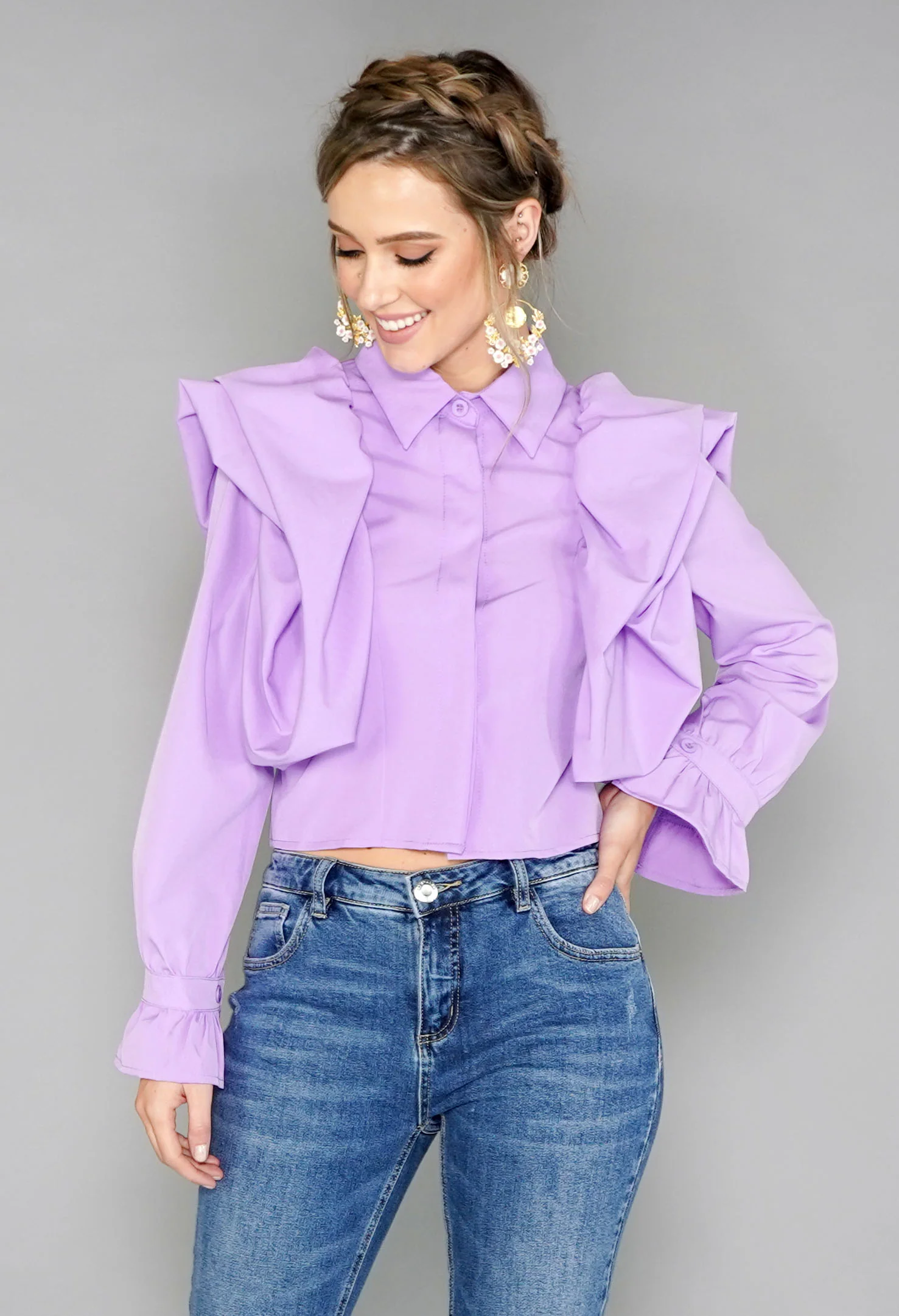 Purple Puff Sleeve Blouse